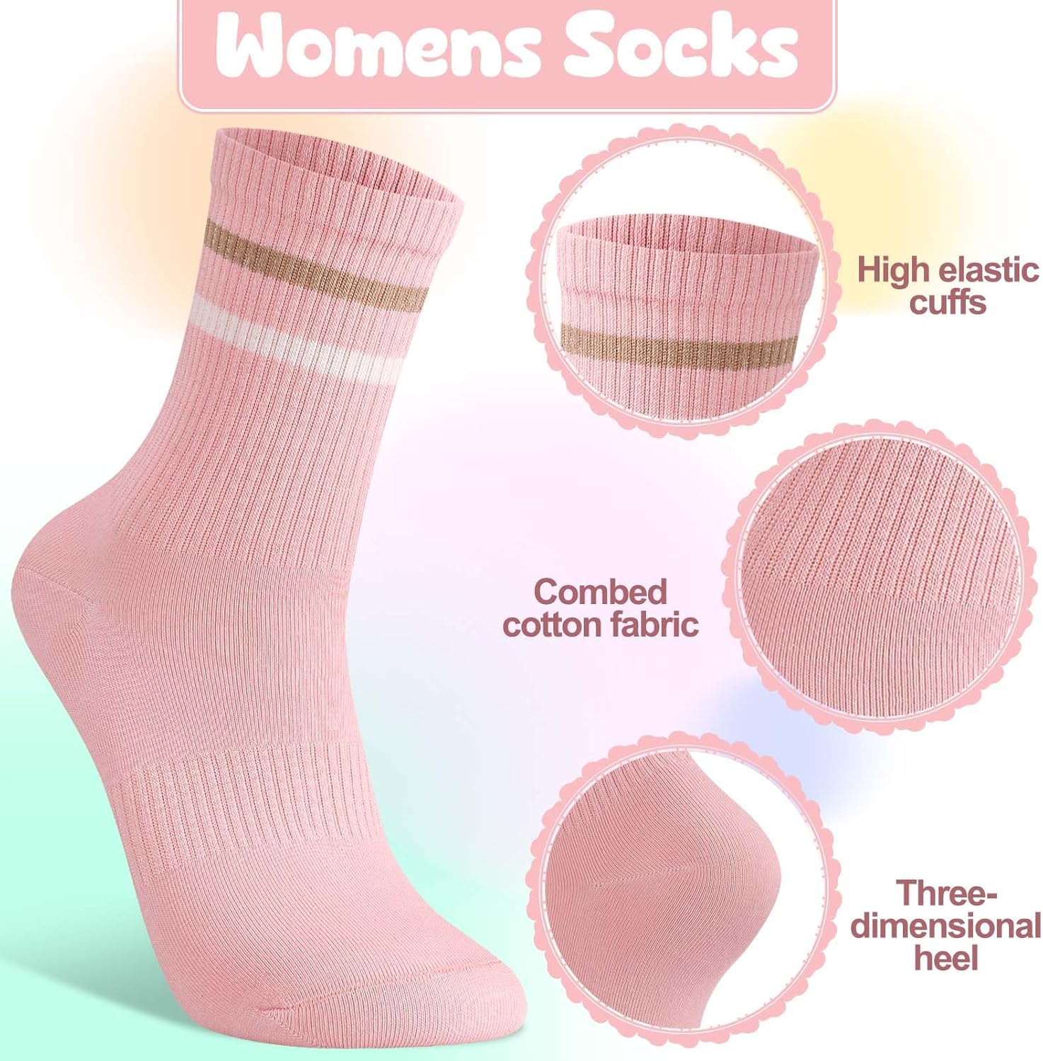 Jspupifip 8 Pair Striped Athletic Crew Socks,Moisture-Wicking Running Socks for Men&Women,Breathable Casual Gym Socks - Image 4