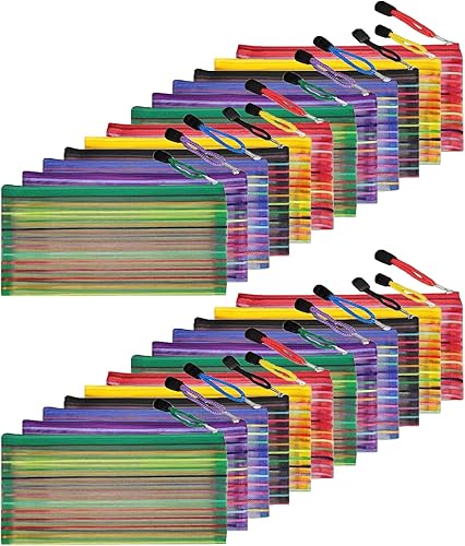 Muka 24 bolsas con cremallera a rayas de arcoíris, bolsas de almacenamiento para organizador, viajes y oficina, colores surtidos -A6