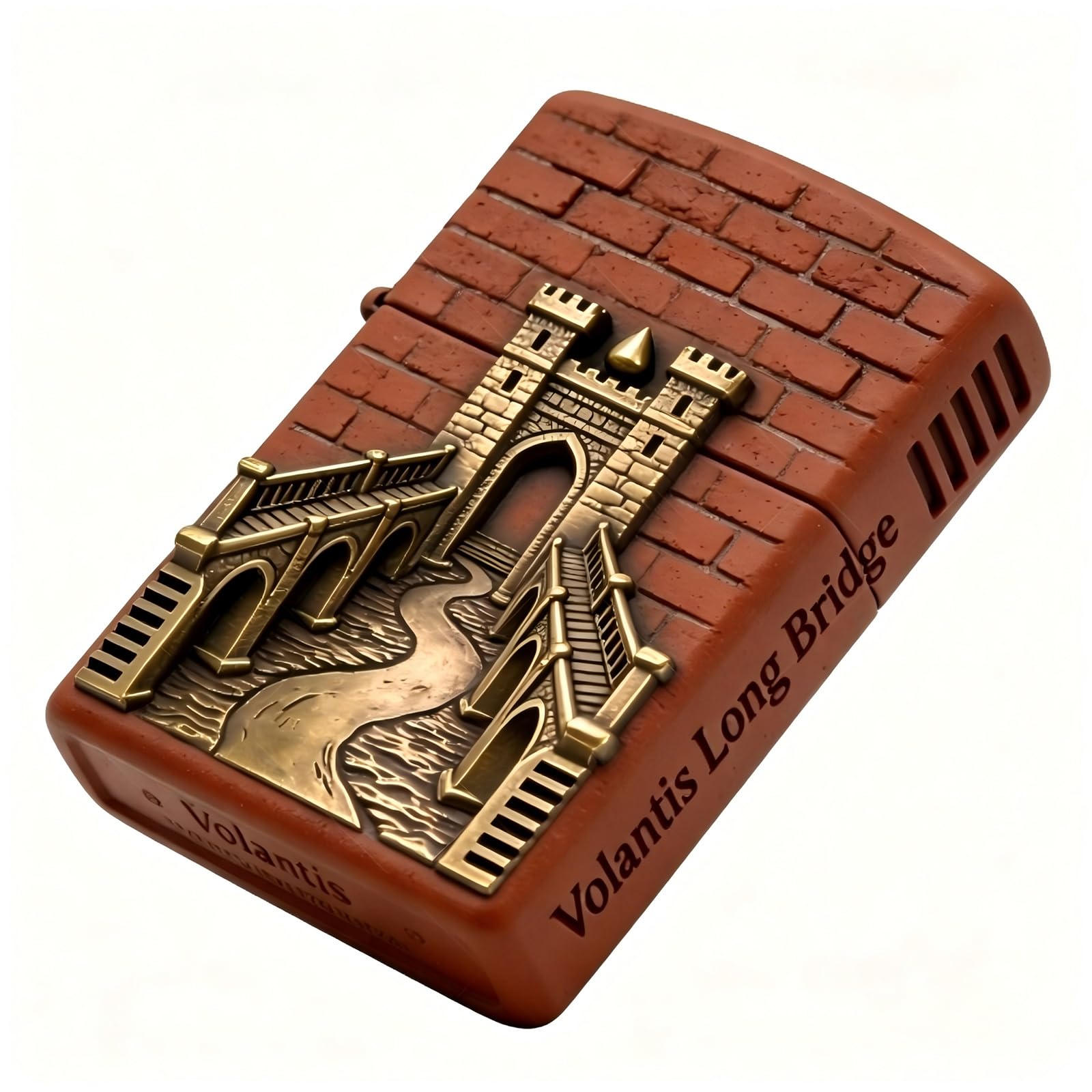 Castle Bridge 3D Carved Flip Top Kerosene Lighter Reusable Flip Top Wheel Grinding Flint Trench Lighter for Daily Use (A)