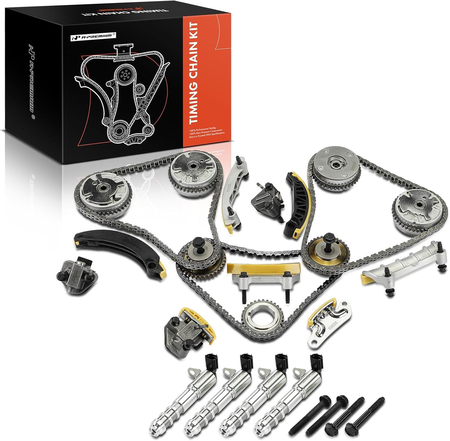 A-Premium Timing Chain Kit with Sprocket, Tensioner Compatible with Chevy, GMC, Cadillac, Pontiac, Buick, Suzuki, Saturn, Saab Cars - 07-22 - Equinox, Canyon, Aura, Allure, STS, CTS, LaCrosse & More