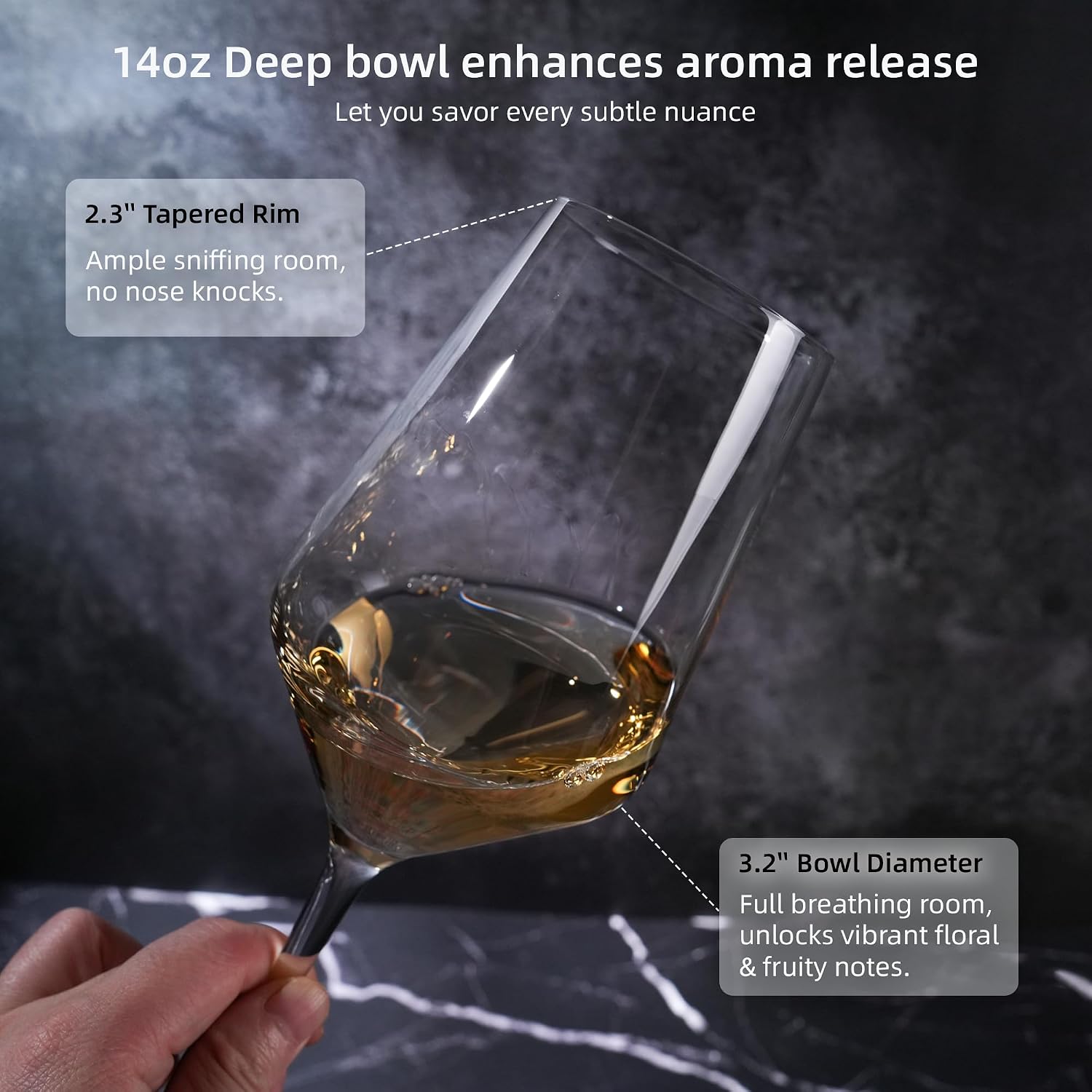 Crystal Wine Glasses Set of 4, 14oz for White Wine, Sturdy Bowl, Thin Rim image 5