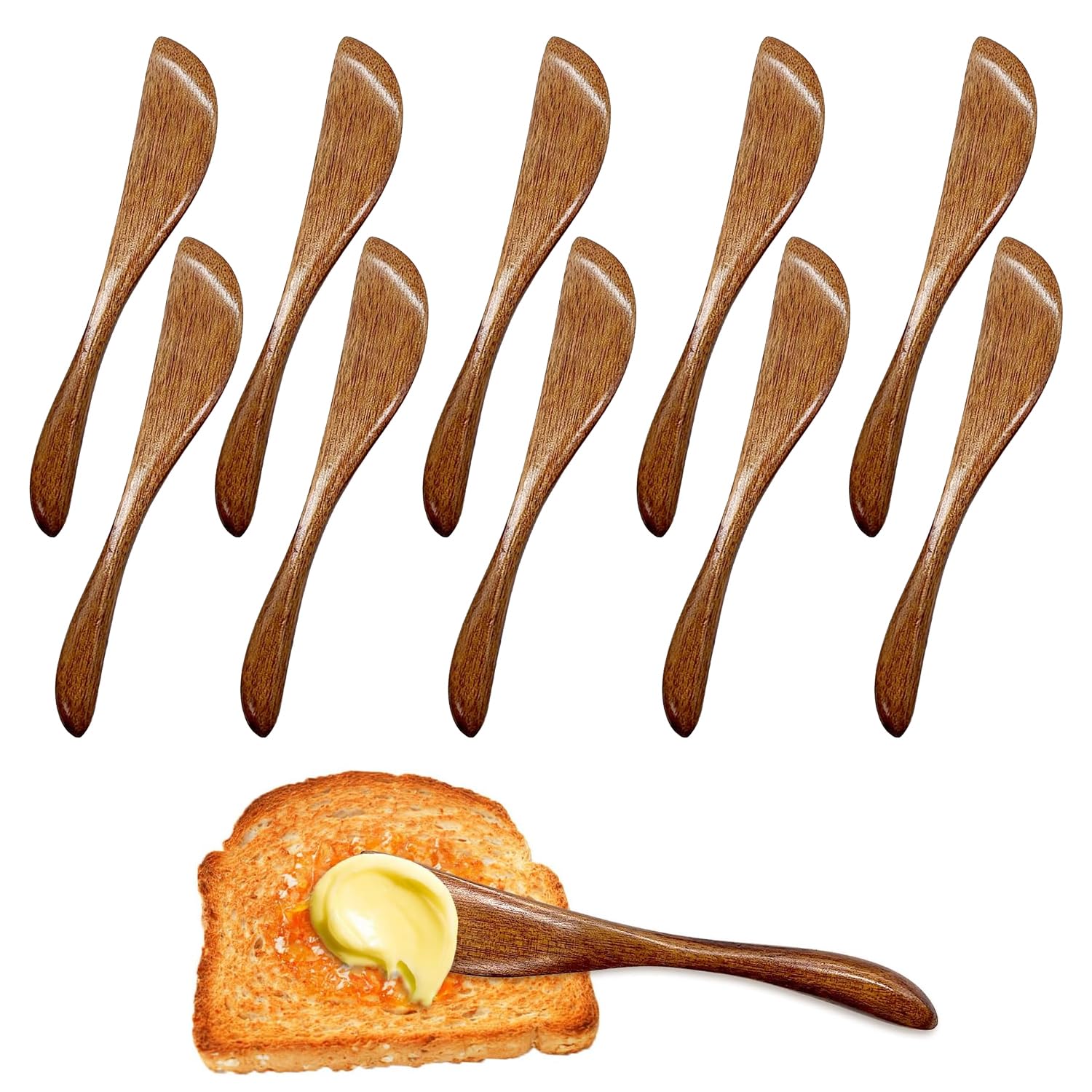10 Pcs Wooden Butter Spreaders, Wood Spreaders Knives for Butter Jelly Cheese Jam, Small Wooden Spatulas Breakfast Sandwich Spreader for Home Kitchen Restaurant, 14.5 cm/5.7 Inch Long