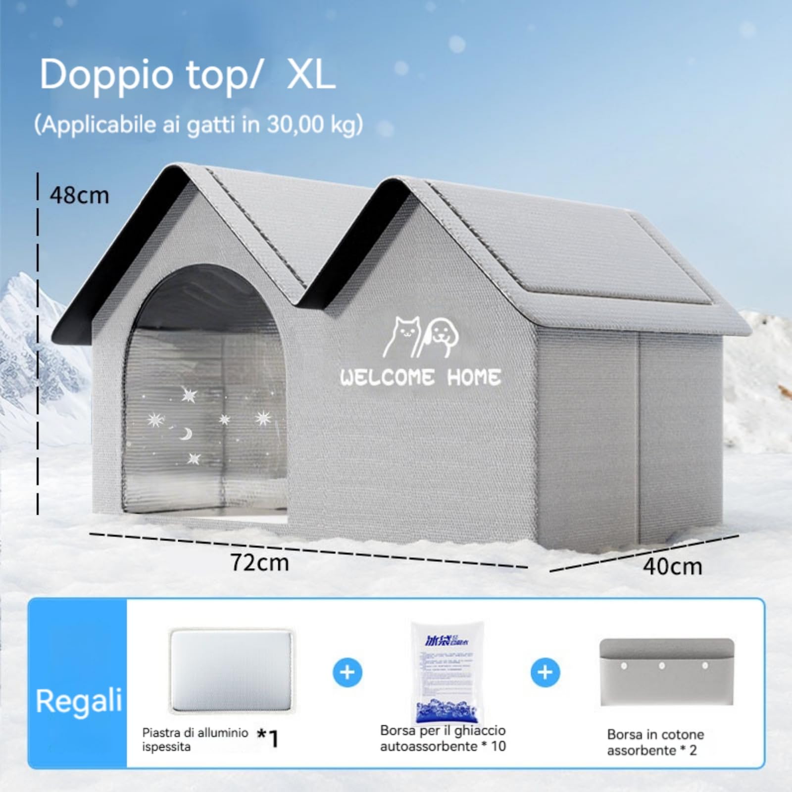 Cuccia Refrigerante per Cani | Casetta Refrigerante per Gatti, 10 Confezioni di Ghiaccio Incluse, Impermeabile e di Grandi Dimensioni, Cuccia per cani e gatti da esterno (Doppio superiore, XL)