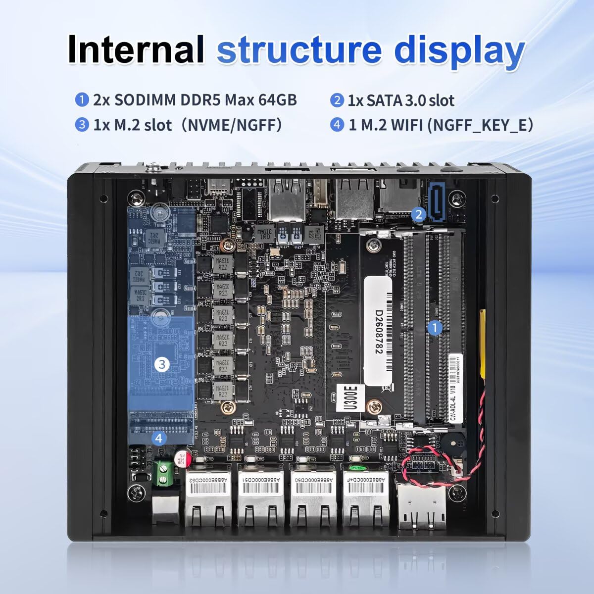 Firewall Mini PC U300E 5 Cores Fanless Barebone No DDR5 RAM/SSD
