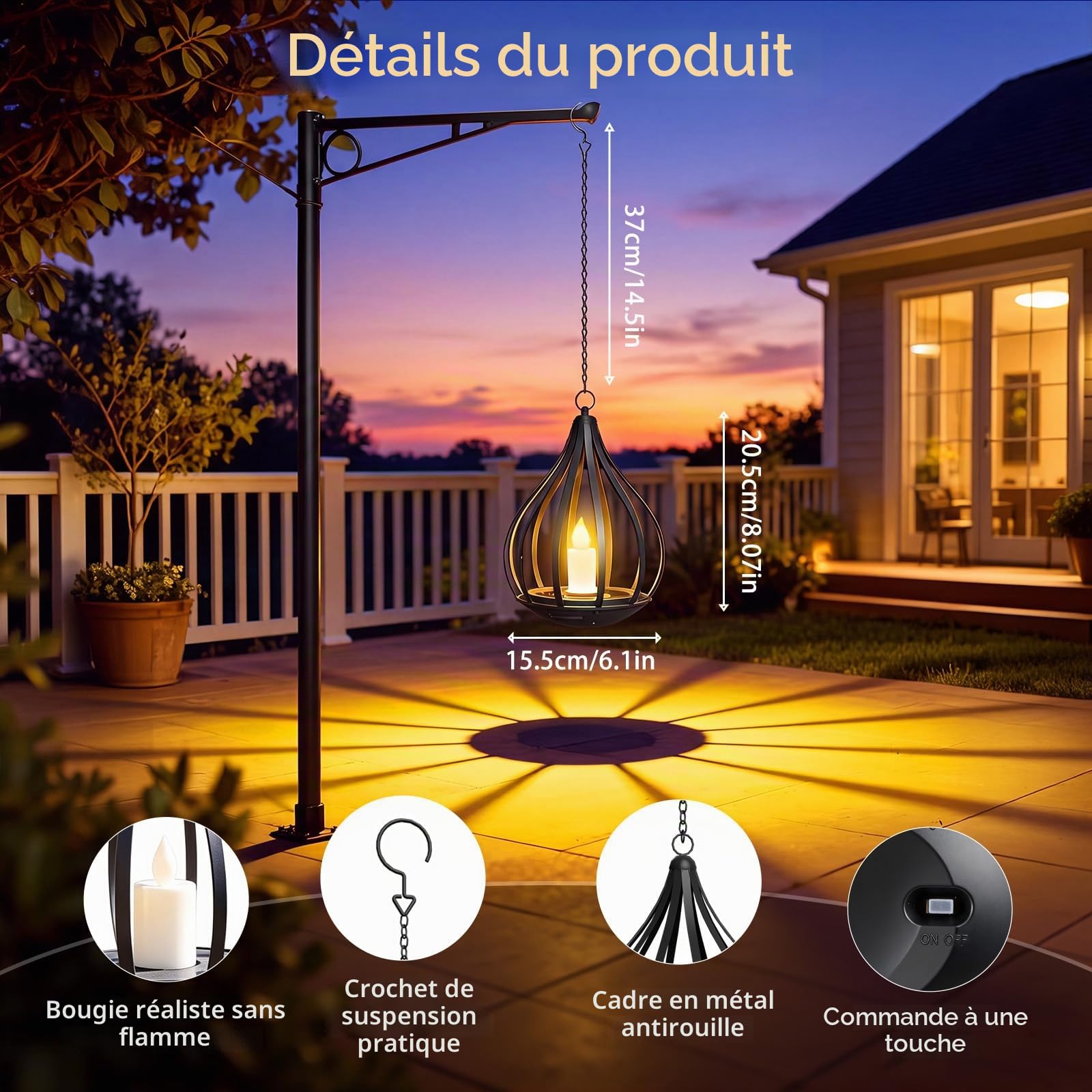 Lanterne Solaire Exterieur, 2 Lampe Solaire Suspendue à Bougie LED