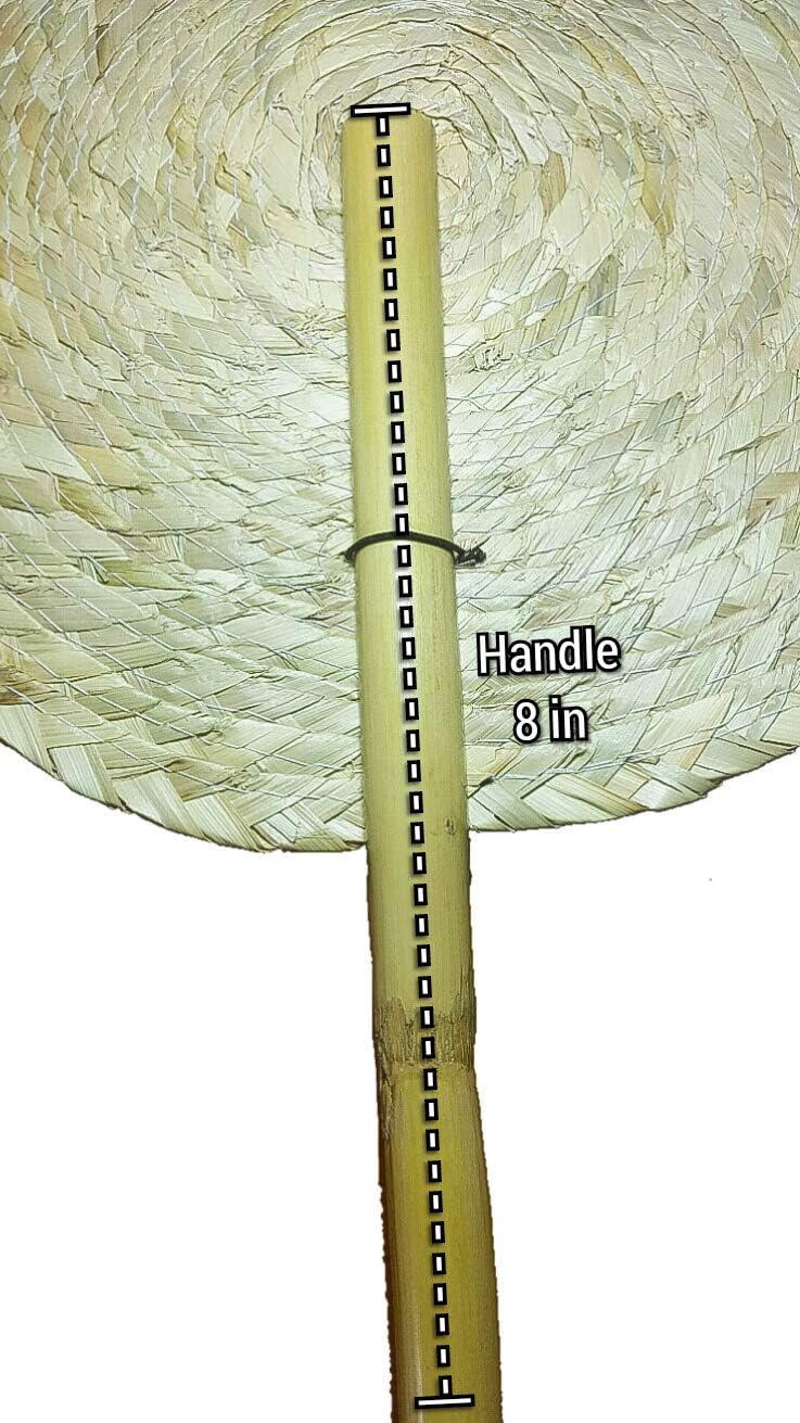 Jacq & Jürgen - 13″ Natural Color Palm Hand Fans 4 Pack - Wedding Hand Fans for Guests, Handmade Wicker Floral Fans with Large Flower - Boho Wedding Favors Bulk, Mexican Wedding Decorations