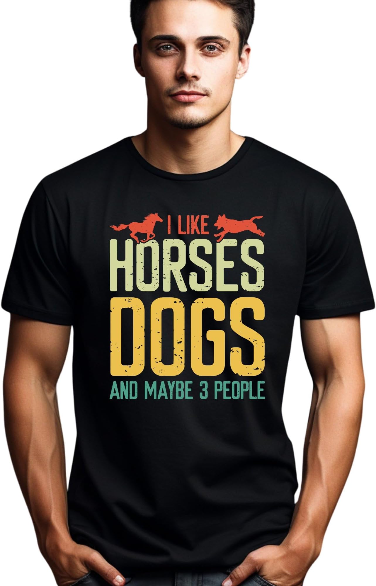 Seek Buy LoveI Like Horses Dogs and Maybe 3 People Funny T-Shirt, Animal Lover Tee, Gift for Horse and Dog Owners