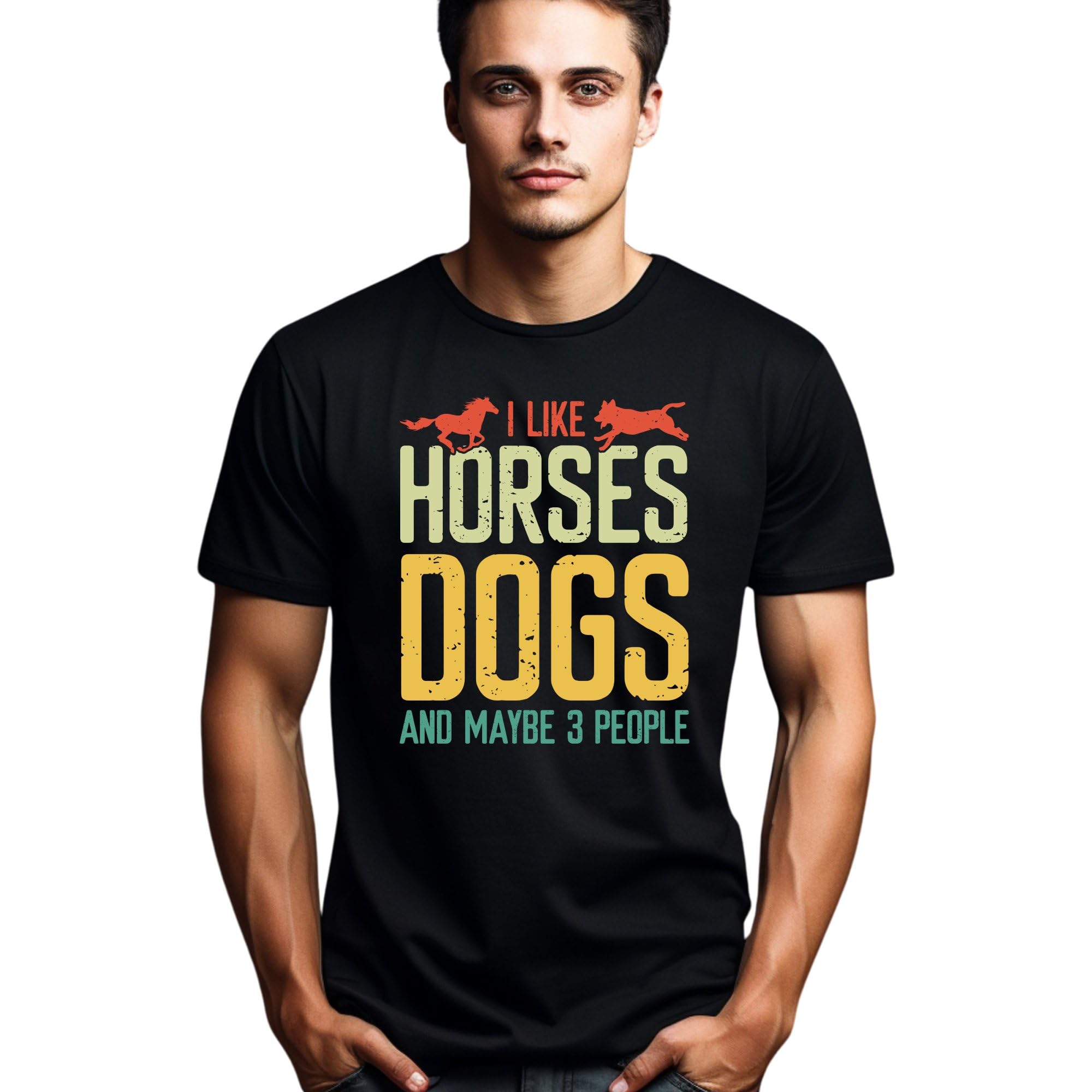 Seek Buy LoveI Like Horses Dogs and Maybe 3 People Funny T-Shirt, Animal Lover Tee, Gift for Horse and Dog Owners