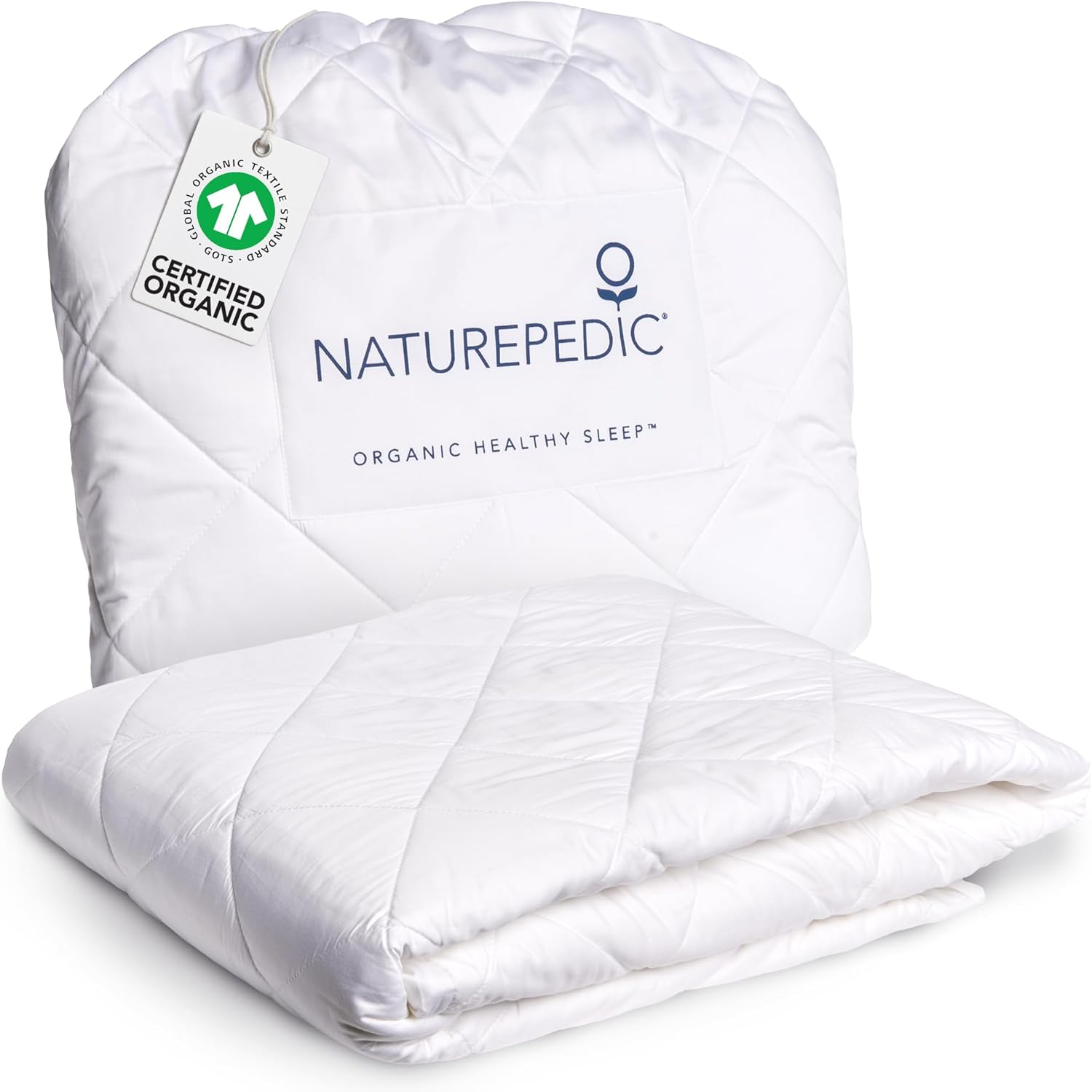Naturepedic Organic Cotton Mattress Protector - Quilted Organic Cotton Mattress Pad with GOTS-Certified Non-Toxic, 100% Cotton Fabric and Fill - King Size Mattress Cover 76" W x 80" L