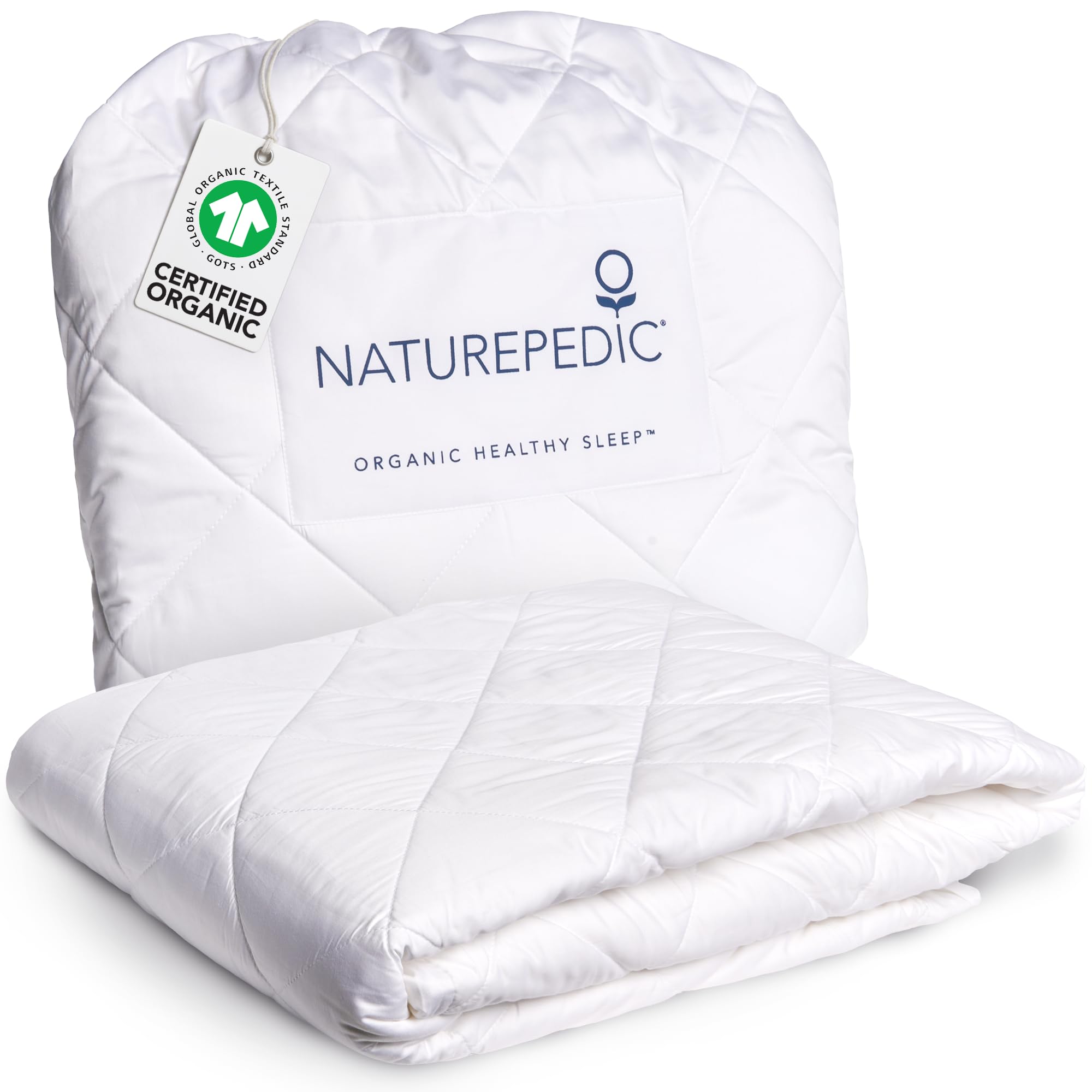 Naturepedic Organic Cotton Mattress Protector - Quilted Organic Cotton Mattress Pad with GOTS-Certified Non-Toxic, 100% Cotton Fabric and Fill - King