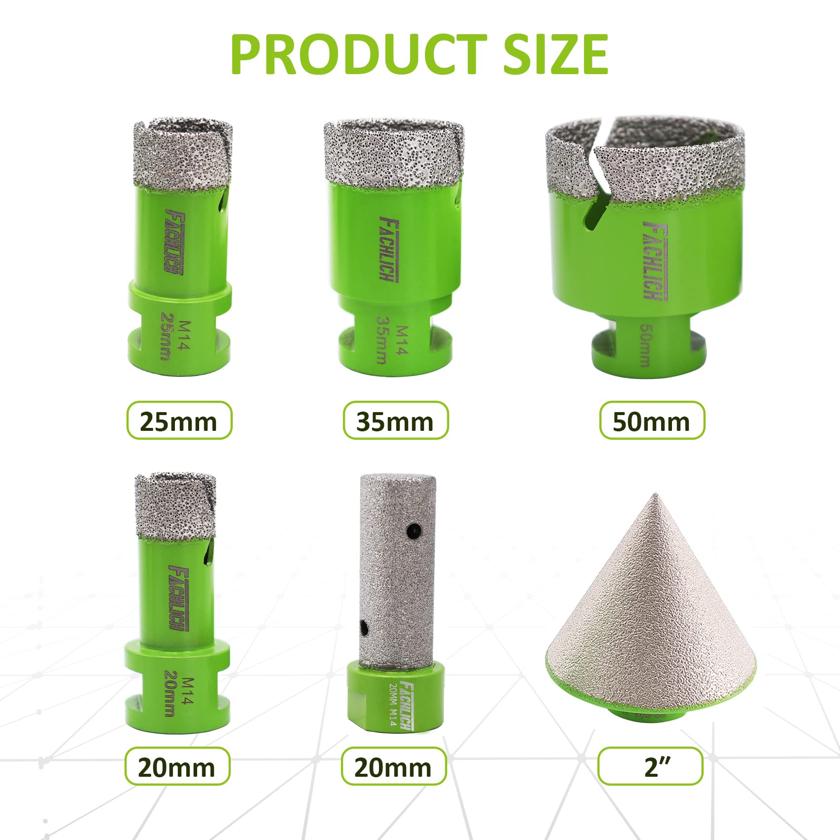 Diamentowe wiertła 20/25/35/50mm 6 sztuk/zestaw i 20mm i 50mm Frez i adapter do wiercenia na sucho Porcelana Płytka Granit Marmur
