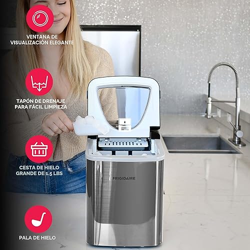 Miniatura 3 de Frigidaire EFIC123-SS - Máquina de hielo para encimera, produce 26 libras de hielo por día, acero inoxidable