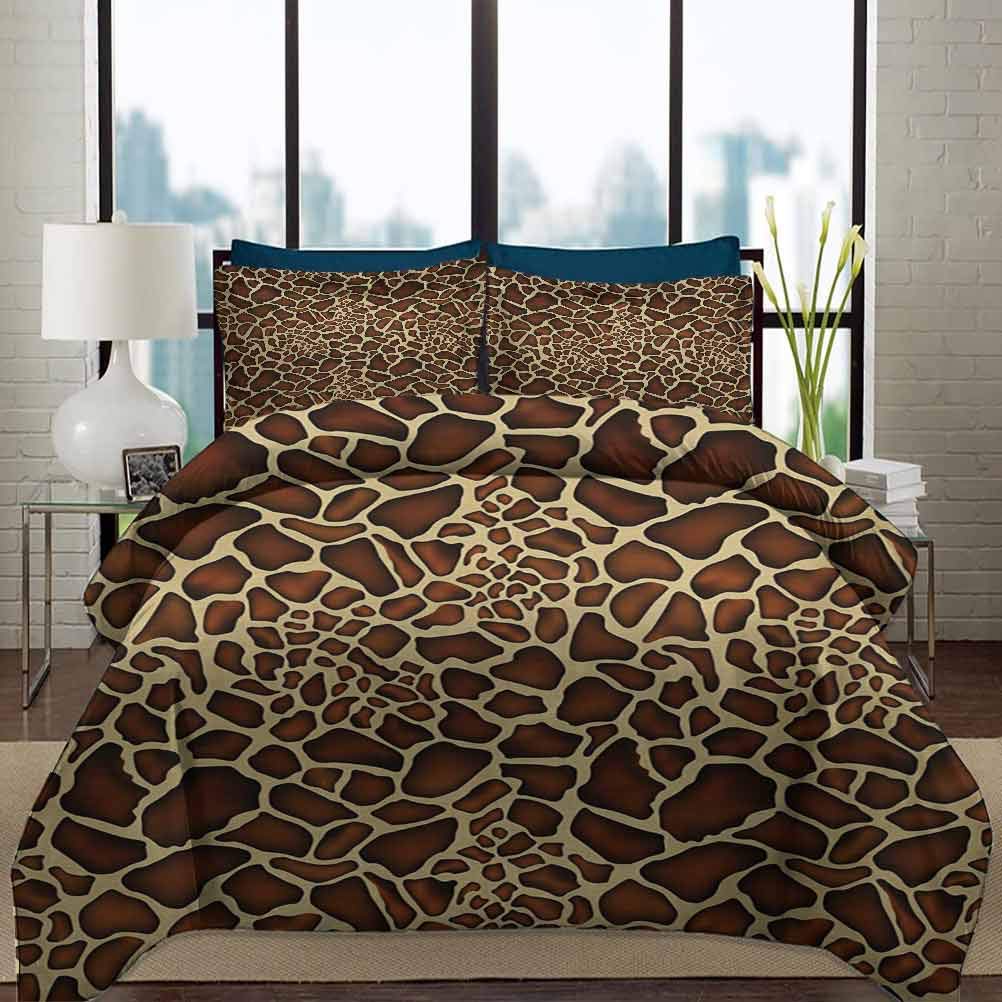 Zambia Duvet Cover Set Queen Size Giraffe Skin Pattern Wildlife Symbolic Zoo Hippie Style Artful Pic