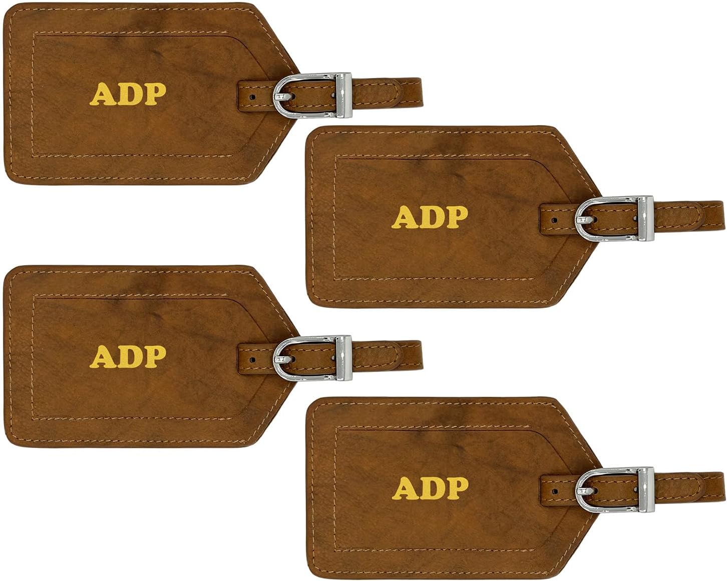 Personalized Monogrammed Leather Luggage Tags - 4 Pack