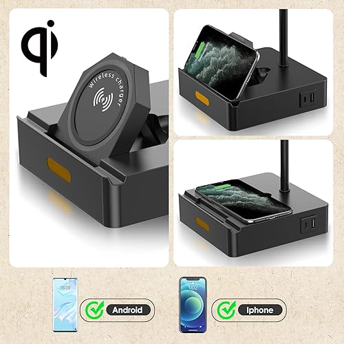 Miniatura 5 de Lámpara de mesita de noche LED regulable con pantalla cuadrada de tela luz de lectura para mesita de noche con certificación UL con soporte de