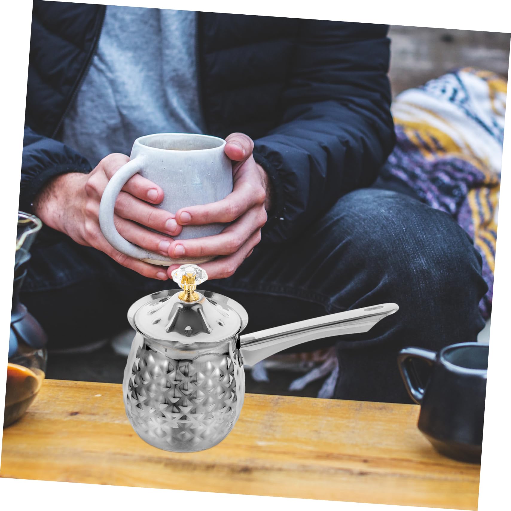 VINTORKY Turkish Coffee Pot Handmade Coffee Kettle with Side Handle Capacity for Brewing Traditional Turkish Coffee Cafes