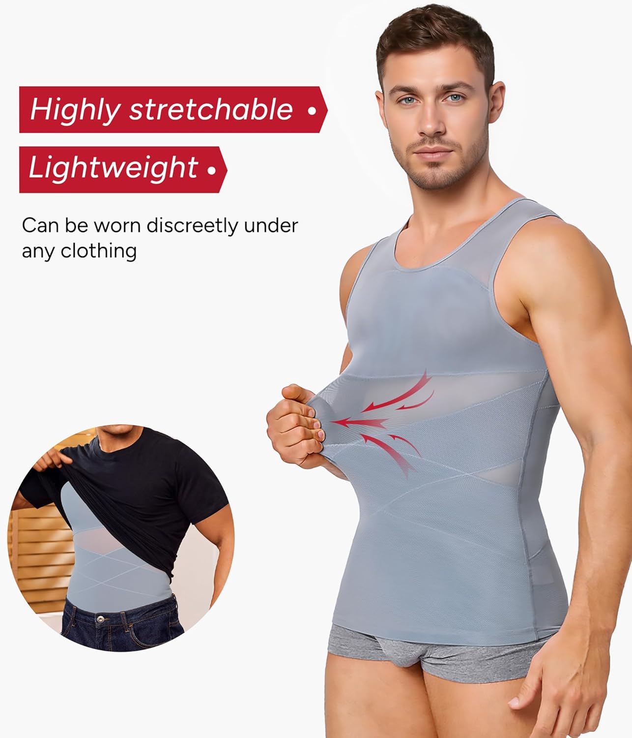 Nebility Mens Compression Shirt for Gynecomastia - Slimming Undershirts Body Shaper Vest Mesh Shapewear Workout Tank Tops - Image 5