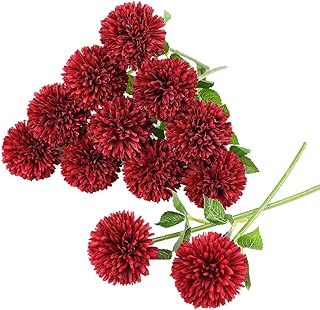 Tifuly 12 pcs Artificial Chrysanthemum Ball Flowers Bouquets for Bride Single Stem Plastic Hydrangea Silk Flowers for Wedding Bouquets Centerpieces Arrangements Party Home Garden Decor(Red) - coolthings.us