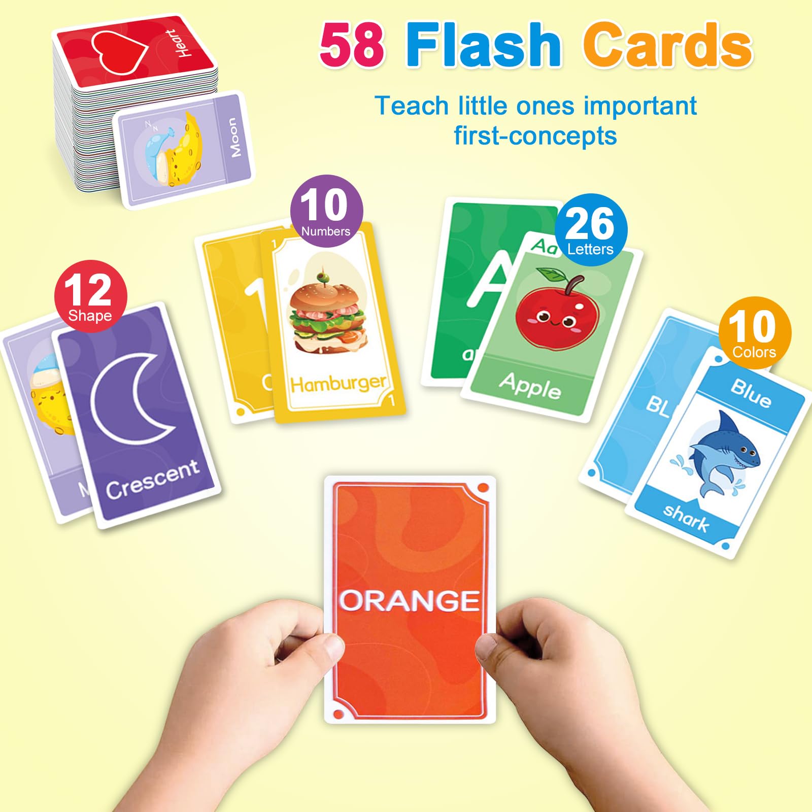 Boloshine Flash Cards for Toddlers Age 2-4, 58pcs Preschool Alphabet Flashcards with Letters Colors Shapes Numbers Animals Fruits, Learning Activities Educational Game Toys for Baby Kids - Image 3