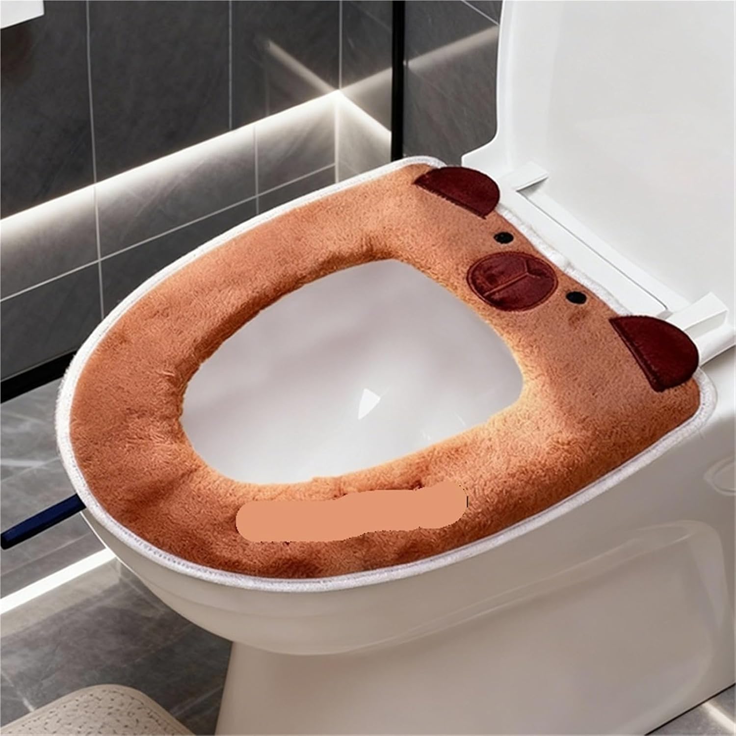Warm Soft Toilet Seat Cover With Magic Tape Universal Back Waterproof Cushion Cozy Home Use Cute Bear Design Four Seasons(Blue-1)