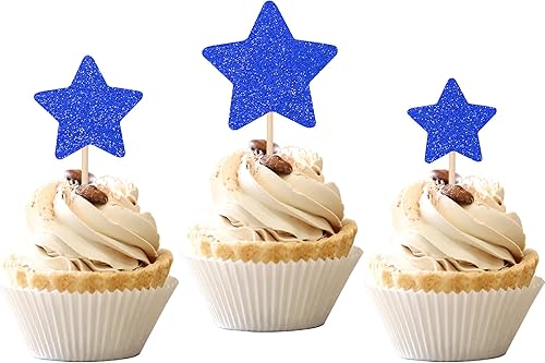 Miniatura 34 de 30 piezas de adornos de estrella para cupcakes con purpurina montados con estrella centelleante, para boda, compromiso, despedida de soltera, fiesta