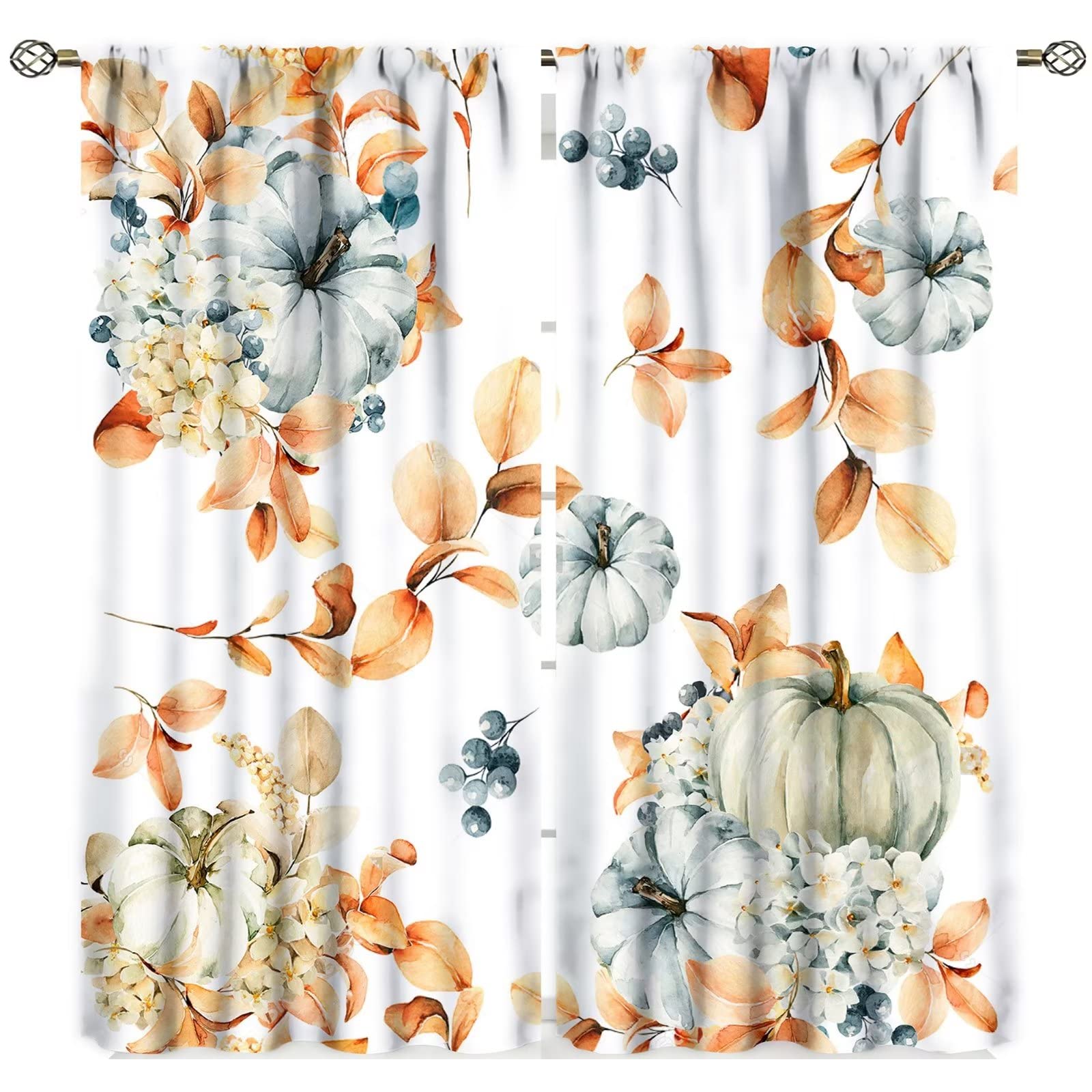 Fall Kitchen Curtains – Pumpkin & Maple Leaf Print, Cozy Autumn Vibes For Windows, 30x36 Inch