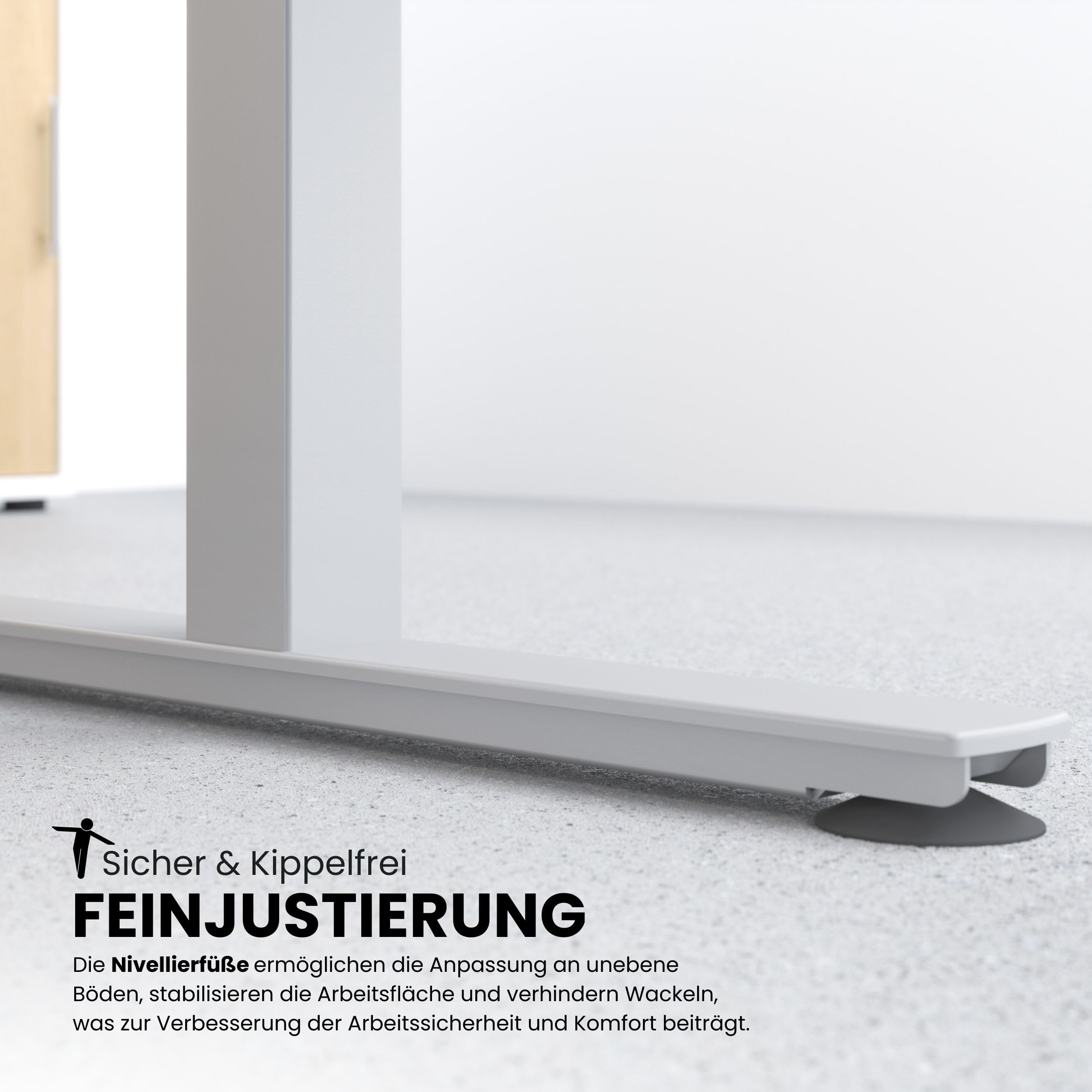 bümö elektrisch höhenverstellbarer Konferenztisch in Asteiche 220x103 cm, Gestell: Silber - Besprechungstisch rund-oval, großer elektrischer Meeting Tisch für Konferenz & Besprechungsraum