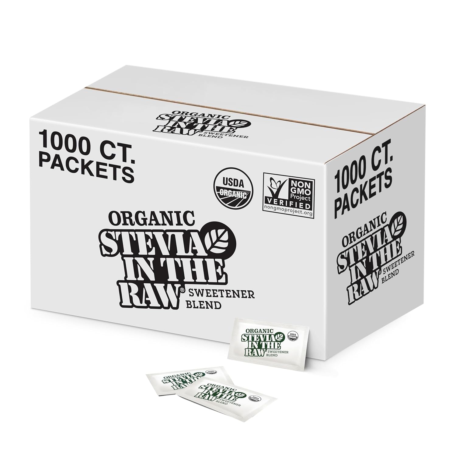 In The Raw Organic Stevia Sweetener Packets, 1,000 Ct, Zero Calorie Sugar Substitute Packets, No Erythritol or Artificial Flavors, USDA Organic, Non-GMO Project Verified, Vegan