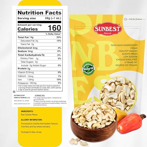 Miniatura 2 de Sunbest Natural Piezas de anacardo crudas sin sal sin tostar sin OMG vegano 3 libras