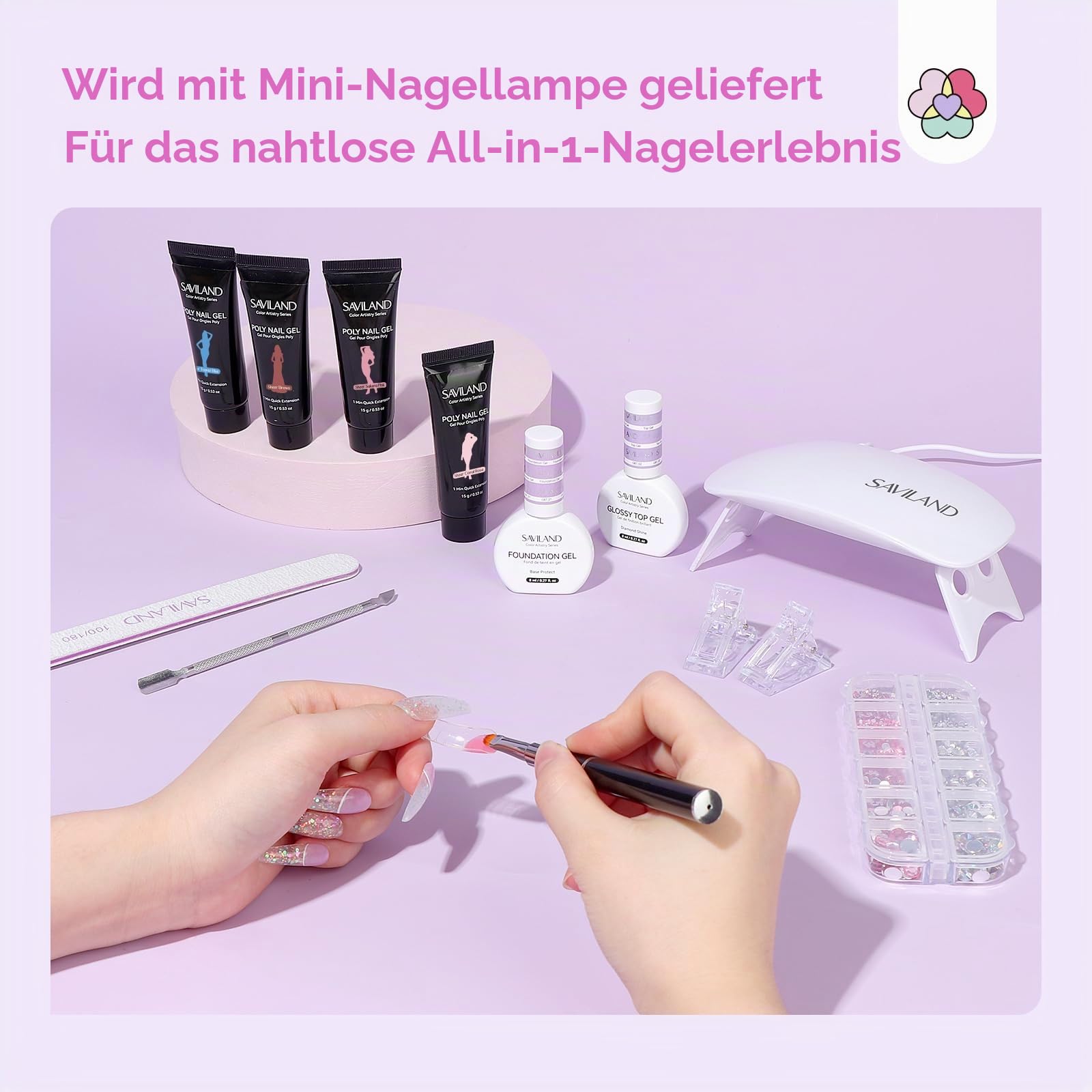 SAVILAND Hema-Free Poly Gel Nagel Set für Einsteiger: 36 Poly Gel Farben mit Slip Solution, Mini UV Lampe All in One Poly Nagelgel Kit für Nagelverlängerung, inkl. Maniküre Tools für Nageldesign