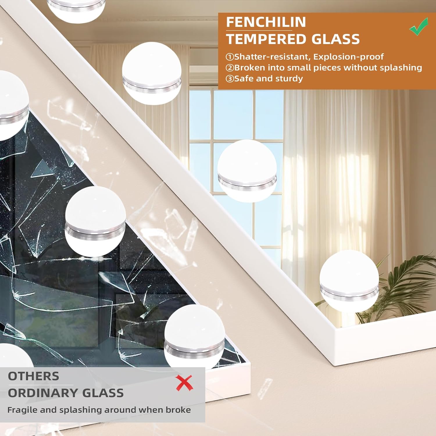 FENCHILIN Vanity Mirror with Lights 20 Bulbs 40" * 32" | 20 Dimmable Bulbs, 3 Color Lights, Make Up Lighted Mirror, Aluminum Metal Frame, USB Charging Port
