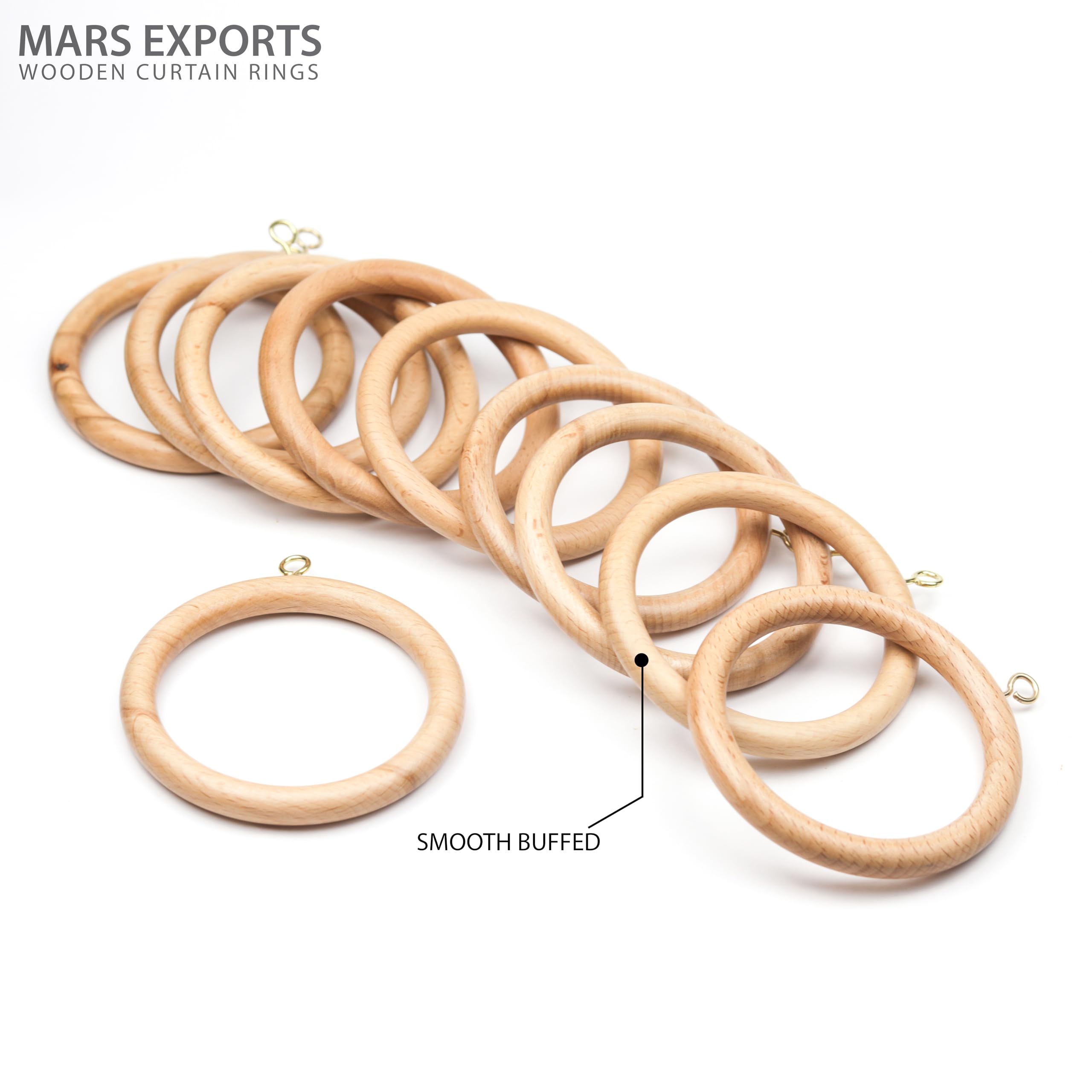 Handmade Wooden Drapery Rod Rings, Curtain Rod Rings, for 1-1.5 inch Curtain Rod Pole - Beech Wood (12, 2.7 INCH Inner Dia) - Image 4