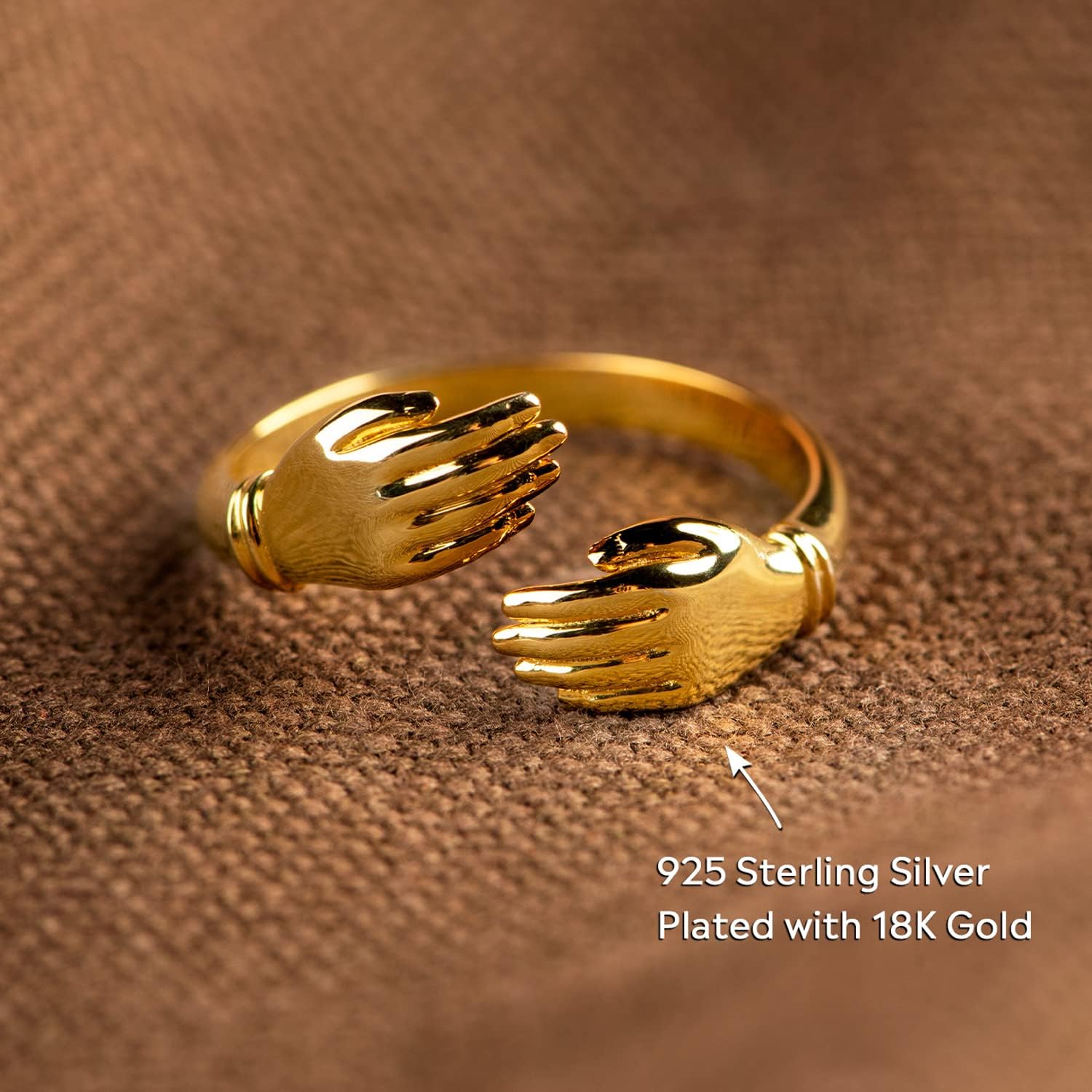 STORYJEWELLERY Hug Ring, 18K Gold Plated Hug Rings for Women, Promise Rings for Her, Hand Ring, Friendship Gifts for Women, Daughter Gifts from Mom - Image 5