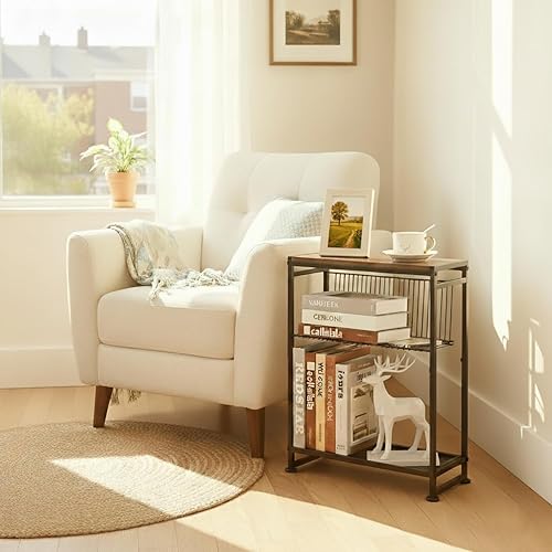 Miniatura 15 de Dulcii Mesa auxiliar pequeña para espacios pequeños - Mesa auxiliar delgada con revistero, mesa auxiliar estrecha para sala de estar, mesita de