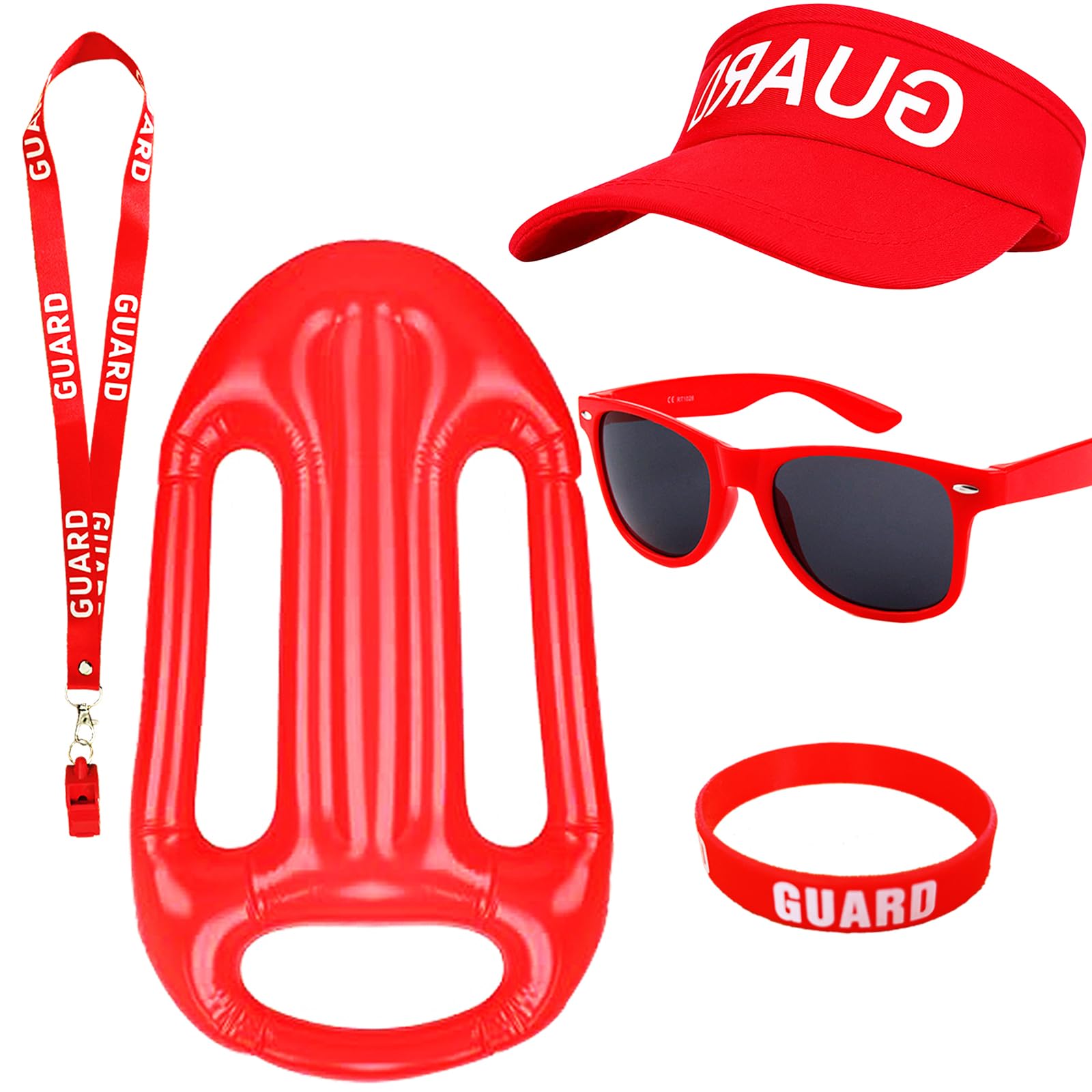 Traje de guardia de vida para mujer y hombre, disfraz de salvavidas, 5 piezas, rojo, gorro ajustable