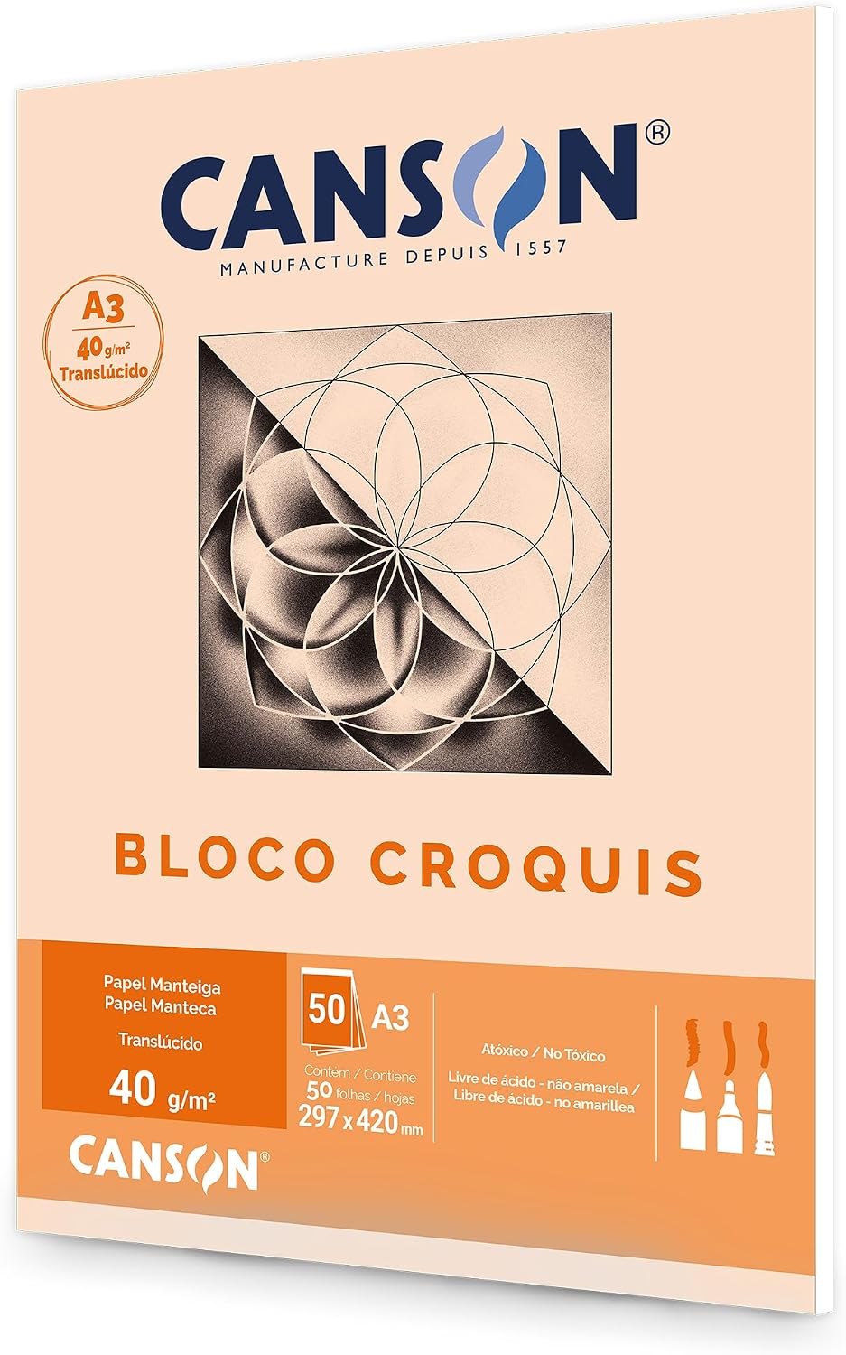 Bloco Croquis Manteiga A3 40g/m², Canson, 66667047, 50 Folhas