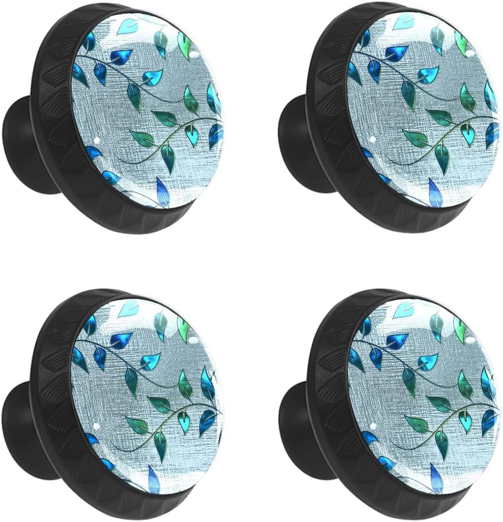 4 Pack Drawer Knobs Decorative Blue Leaves Cabinet Knobs Crystal Glass Drawer Pull Handles for Dressers Cabinets Kitchen Bathroom - Cupboards Wardrobes Hardware Furniture Knobs