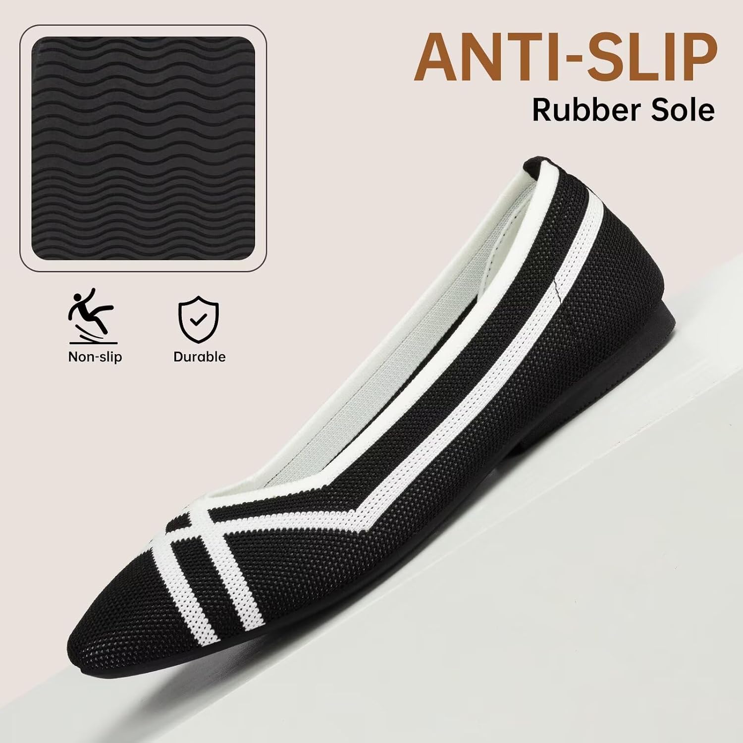 Frank Mully Women's Flats Square-Toe Washable Shoes Comfortable Knitted Ballerina Flat for Daily Wear