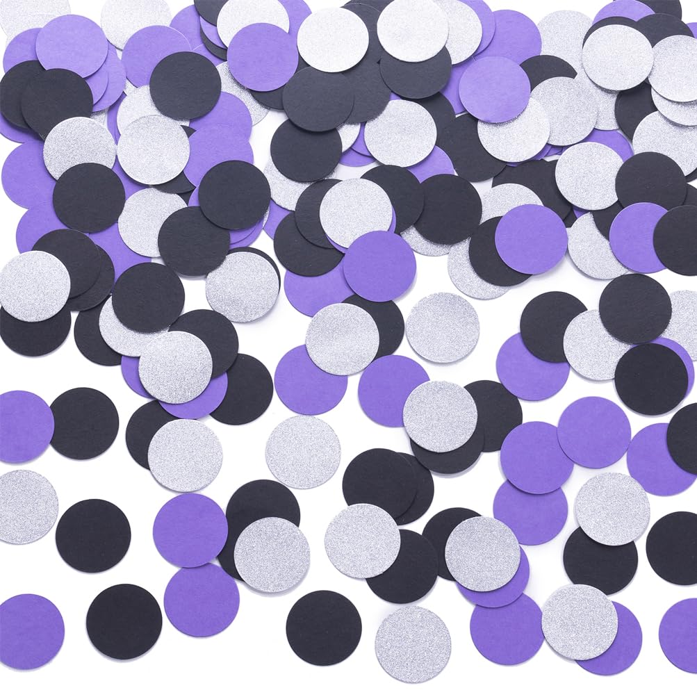 MOWO Purple Black and Silver Confetti Table Decoration, 1.2'', 200pc
