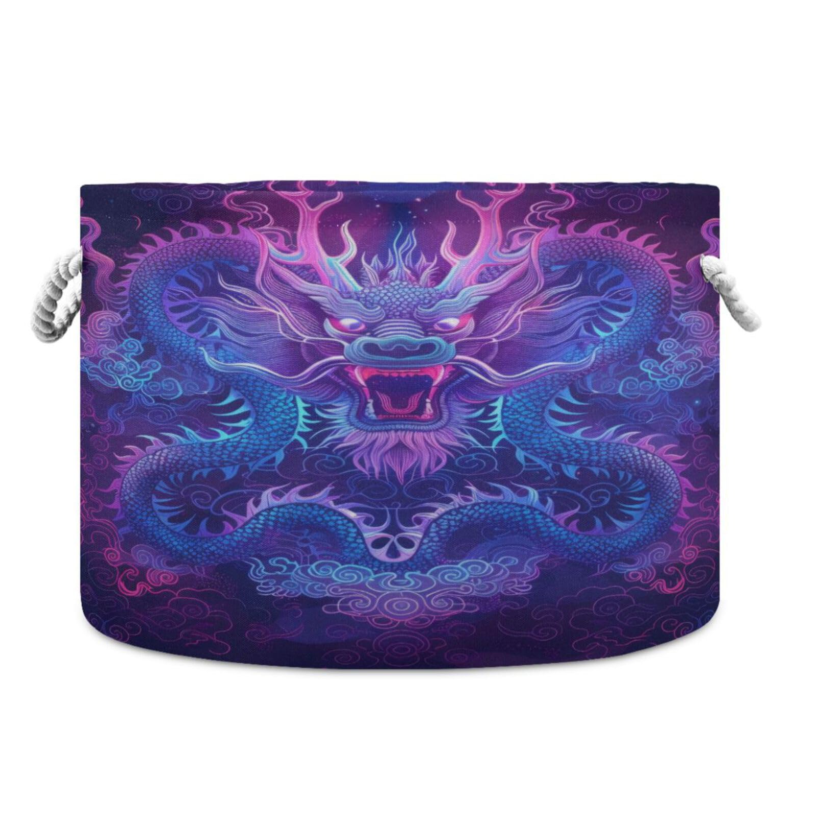 Jihqo Serious Dragon with Cloud Storage Basket Cotton Rope Baskets for Closet Fabric Laundry Baskets with Handle for Toy Home Office Room Organizer