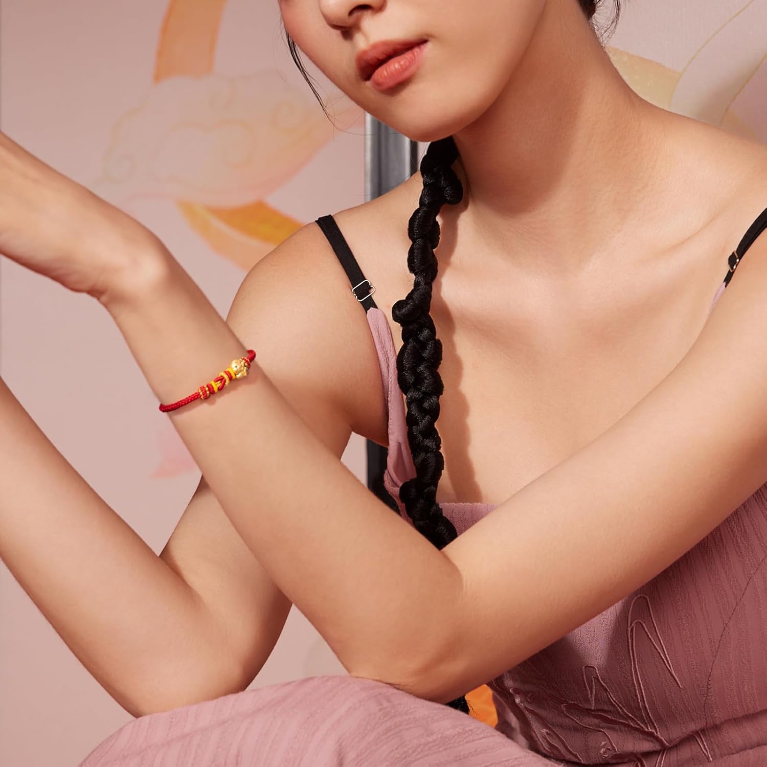 ZHOU LIU FU 24K Gold Bracelet Zodiac Snake Charm Bracelet Red Braided Bracelet Blessing Dainty Jewelry for Women Mom Daughter Lover Birthday New Year 6.3-7.5inch/16+3cm A1714254