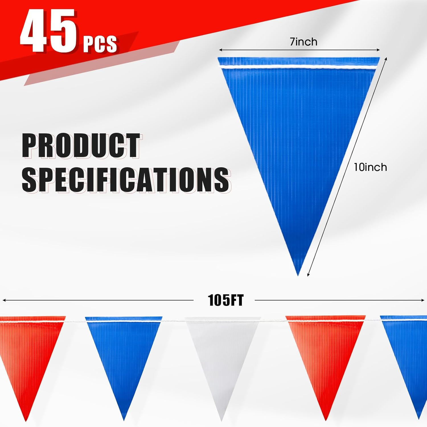 Safety Warning Pennant Banner Flags – 105FT OSHA High Visibility Colored Triangle Flags for Construction Zones, Roadwork, and Hazard Areas(WHITE+BLUE,45pcs,105FT) - Image 2