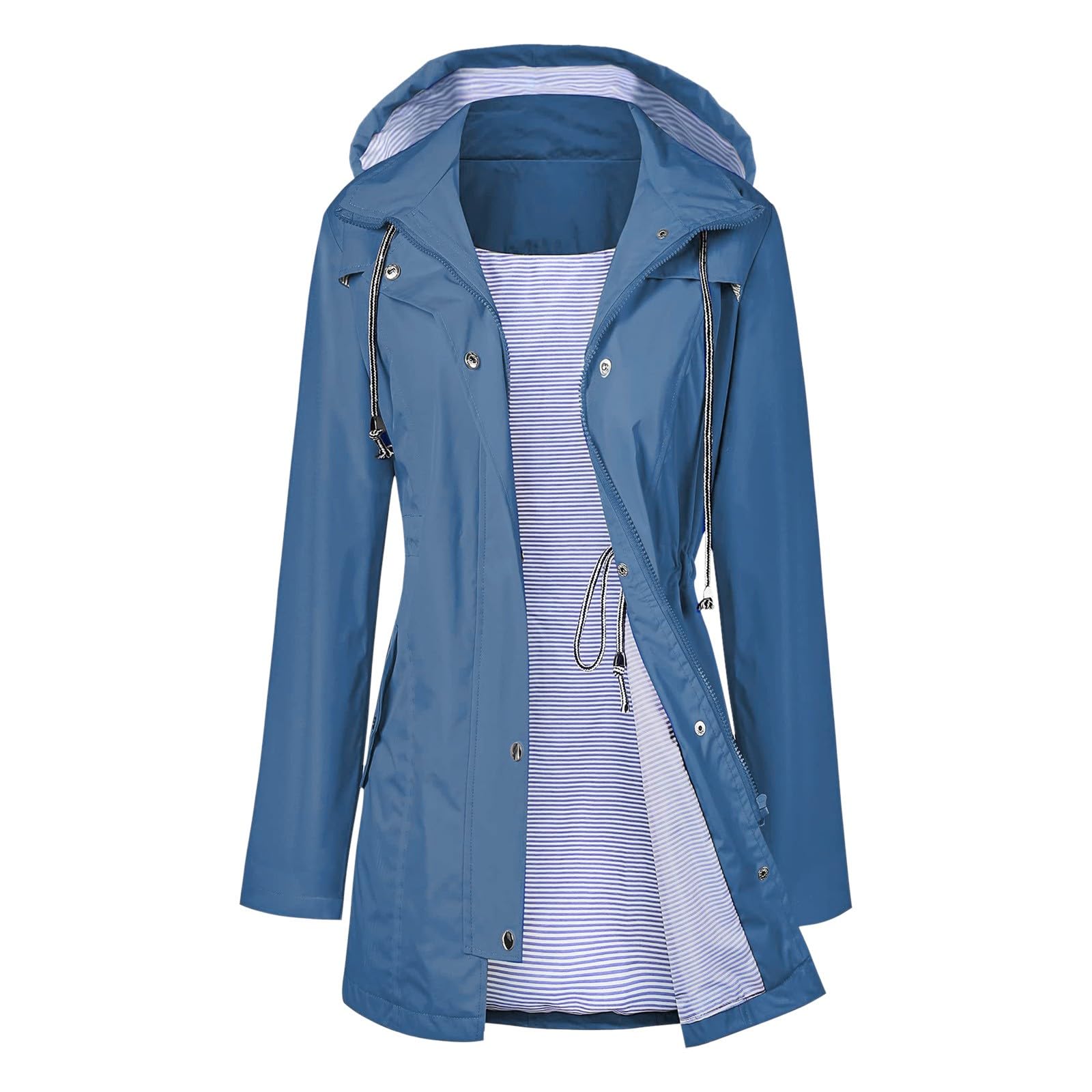 Generico Impermeabile Antipioggia Donna,Impermeabile Da Donna Cappotto Lungo Con Cappuccio Trench Foderato Giacca A Vento Da Viaggio Giacca A Vento