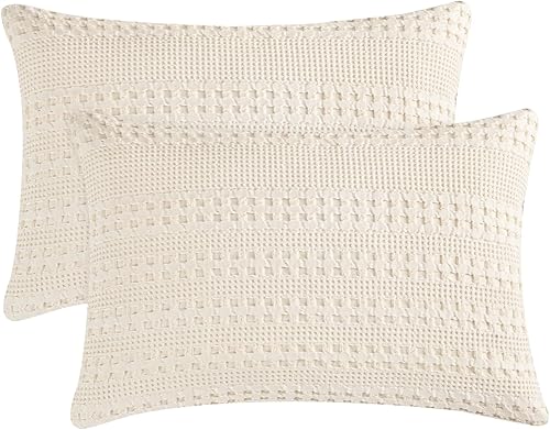 Miniatura 30 de PHF - Fundas de almohada 100% algodón con tejido gofre europeo, 26 x 26 pulgadas, 2 unidades para decoración elegante del hogar, sin relleno