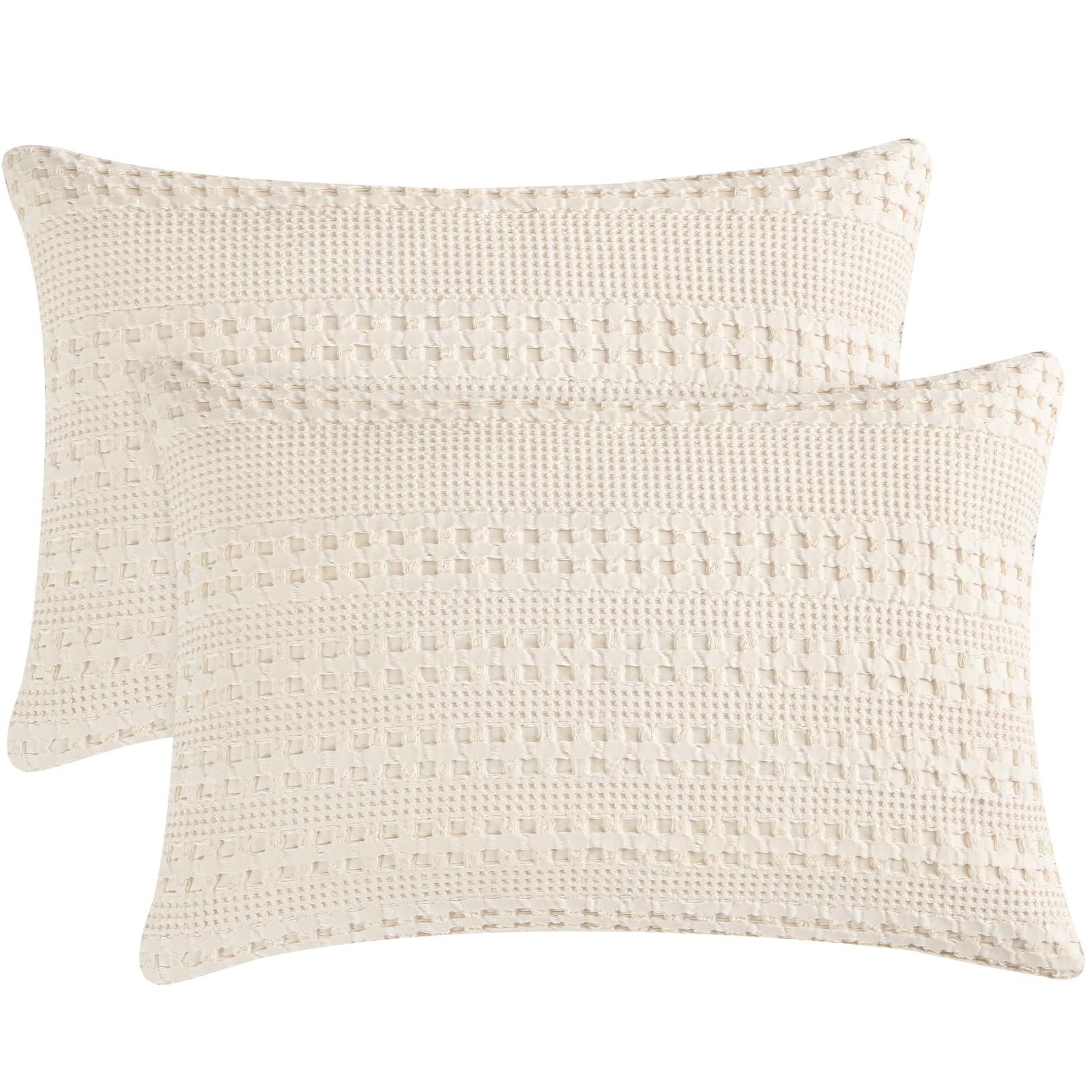 PHF Waffle Weave Pillow Shams Queen Size, 2 Pack 100% Cotton Pillowcases 20" x 30", No Insert, Soft & Breathable Aesthetic Woven Pillow Case Covers