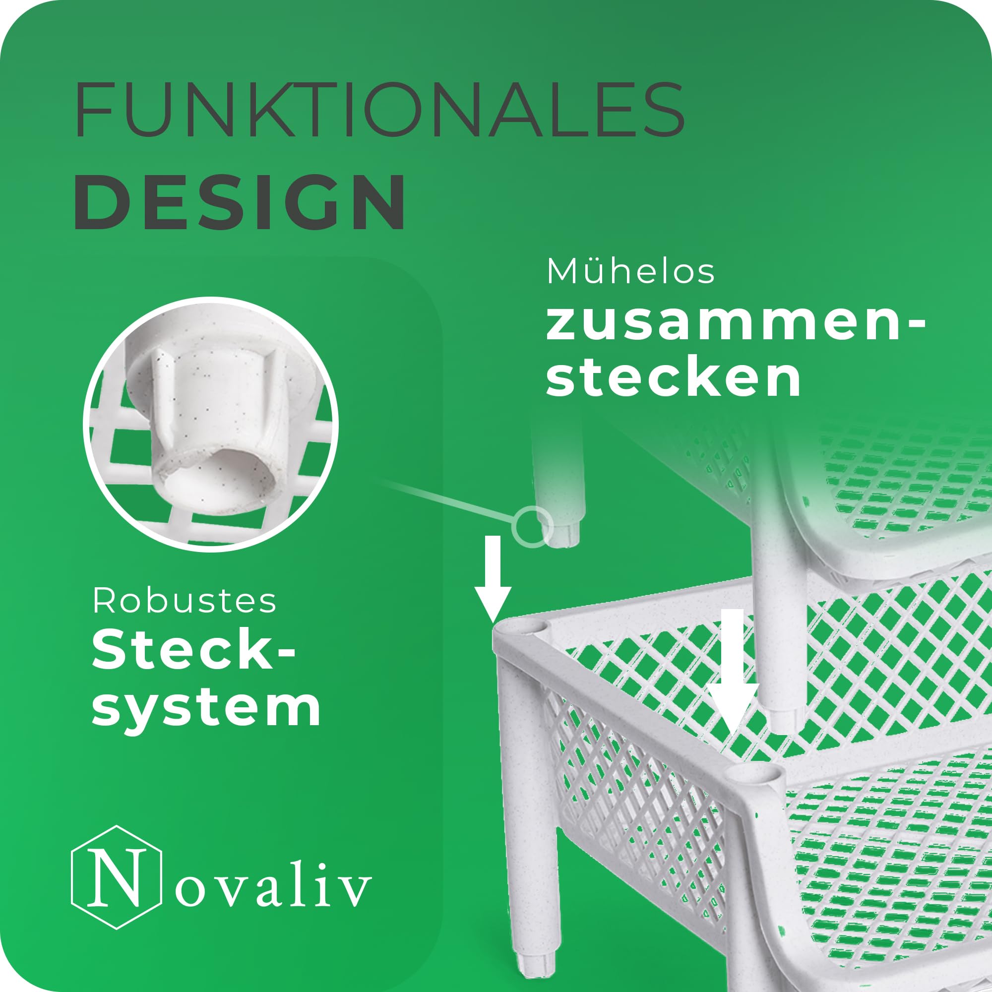 Novaliv 5 Stück Korbregal Weiß Steckregal Stapelbar & Erweiterbar, Regale für Vorratsraum, Lebensmittelregal, Obstregal Keller Aufbewahrungssystem, Vorratskammer Ordnungssystem, Getränkeregal
