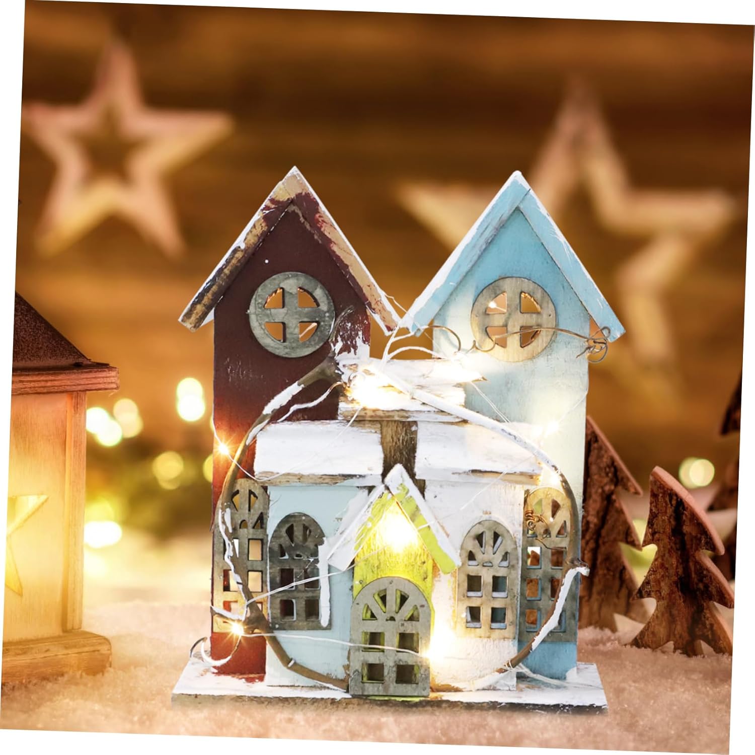PRETYZOOM 1pc Mini House Christmas Ornament Chic Desktop Decor for Holiday Festivities Xmas Night Light and Tabletop Decoration