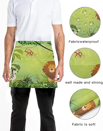 Miniatura 5 de Delantal de camarera con 3 bolsillos, siluetas de hueso de cachorro blanco y negro, media cintura, delantales de camarero para hombres