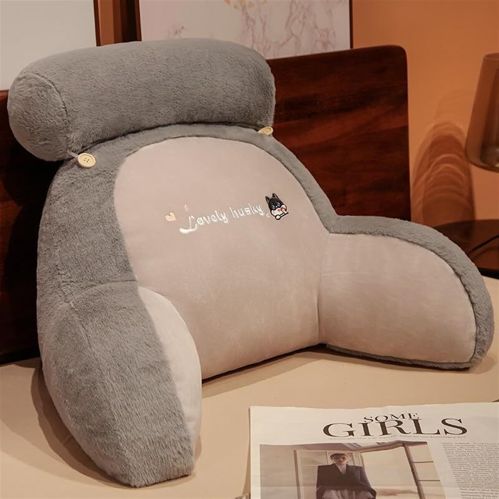 Uoxhfdh Husky Lumbar Support Removable Head Pillow Ergonomic Backrest Plush Throw(,S)