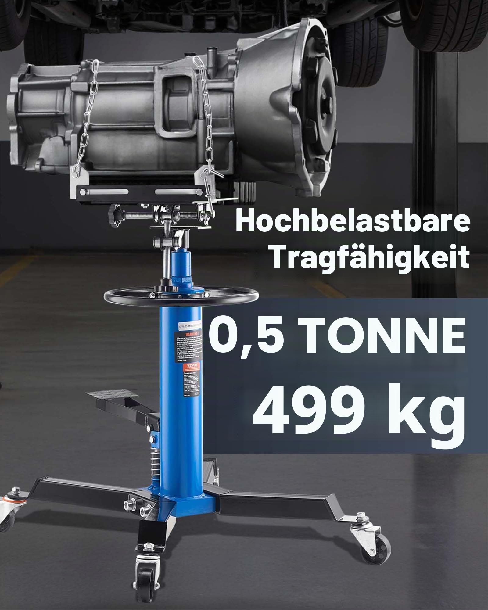 VEVOR Getriebeheber Motorheber 500 kg, Motorblock Getriebe Heber 85-170cm Hubbereich, 2-Stufen Faulenzer Hydraulischer Wagenheber kfz Heber Motorblock Motorheber Autowerkstätten Autogetrieben, Blau